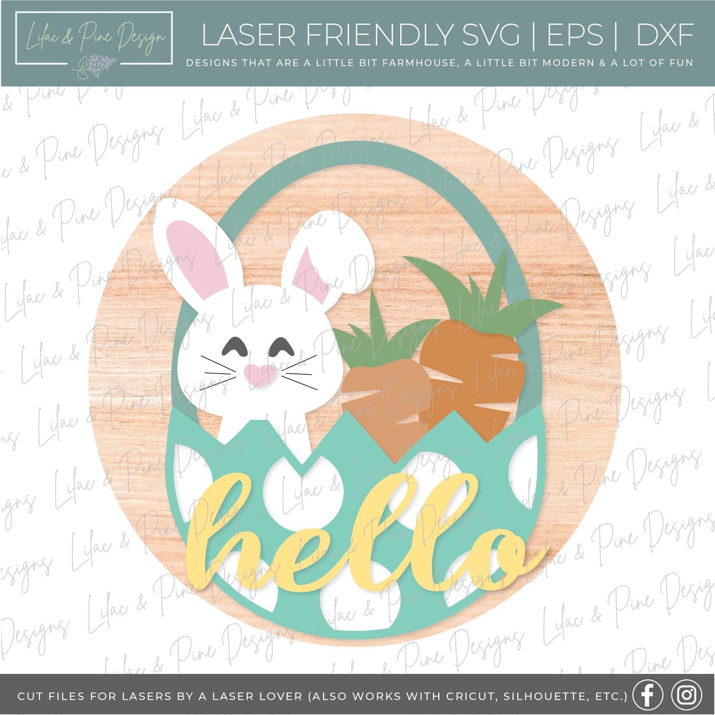 Easter hello sign SVG, Easter bunny door hanger, Easter Welcome sign SVG, Easter decor, Easter wall decor, Glowforge SVG, laser cut file