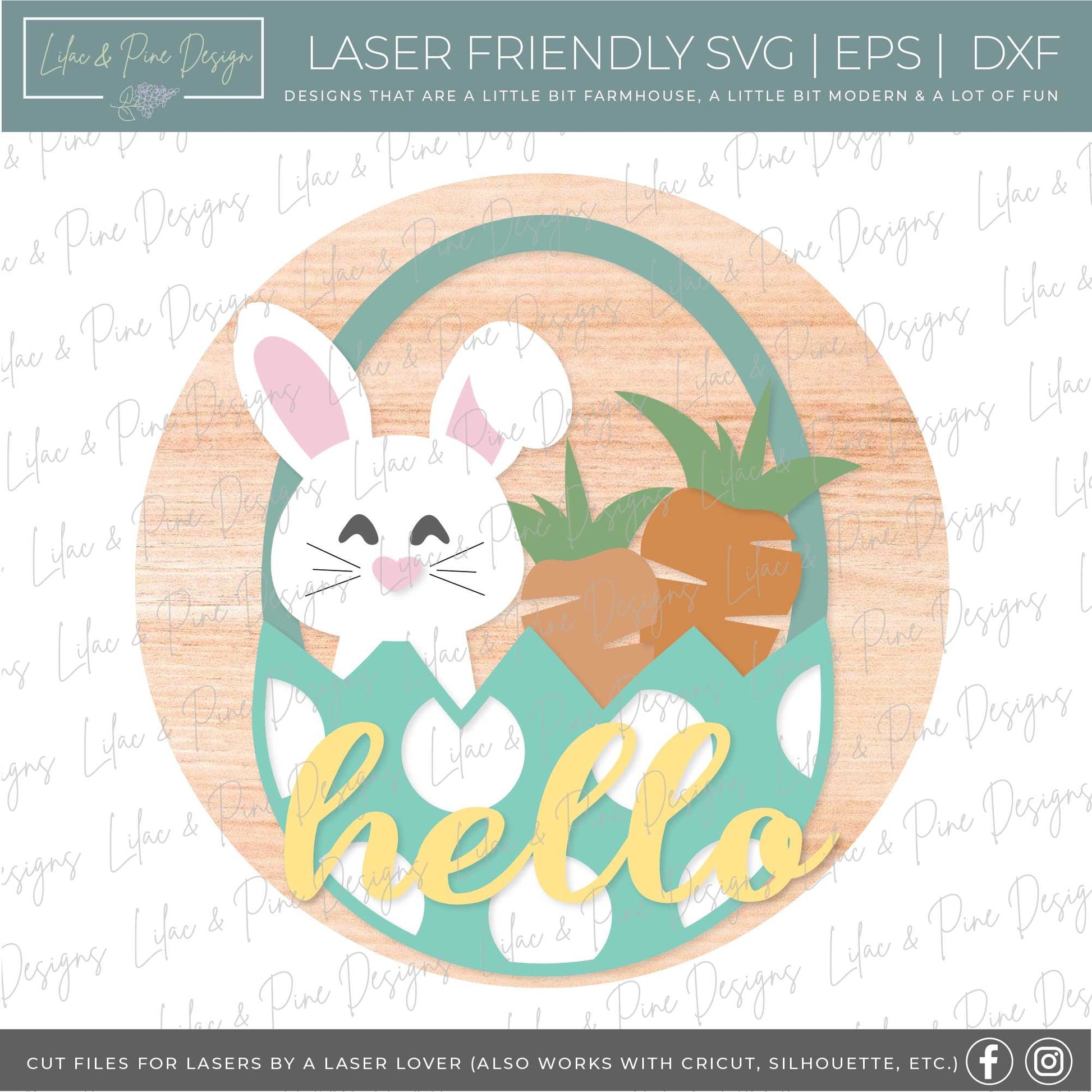Easter hello sign SVG, Easter bunny door hanger, Easter Welcome sign SVG, Easter decor, Easter wall decor, Glowforge SVG, laser cut file