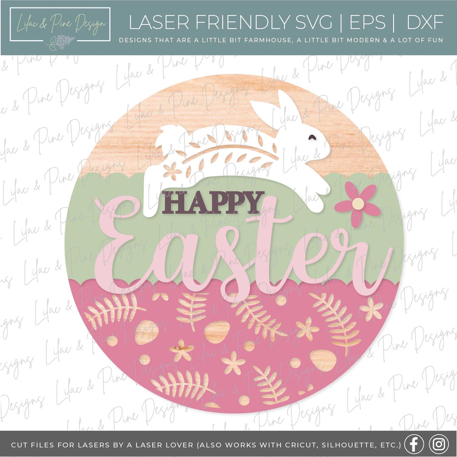 Happy Easter sign SVG, Easter door hanger, Easter Bunny Welcome sign SVG, Easter decor, Cottagecore Easter, Glowforge SVG, laser cut file