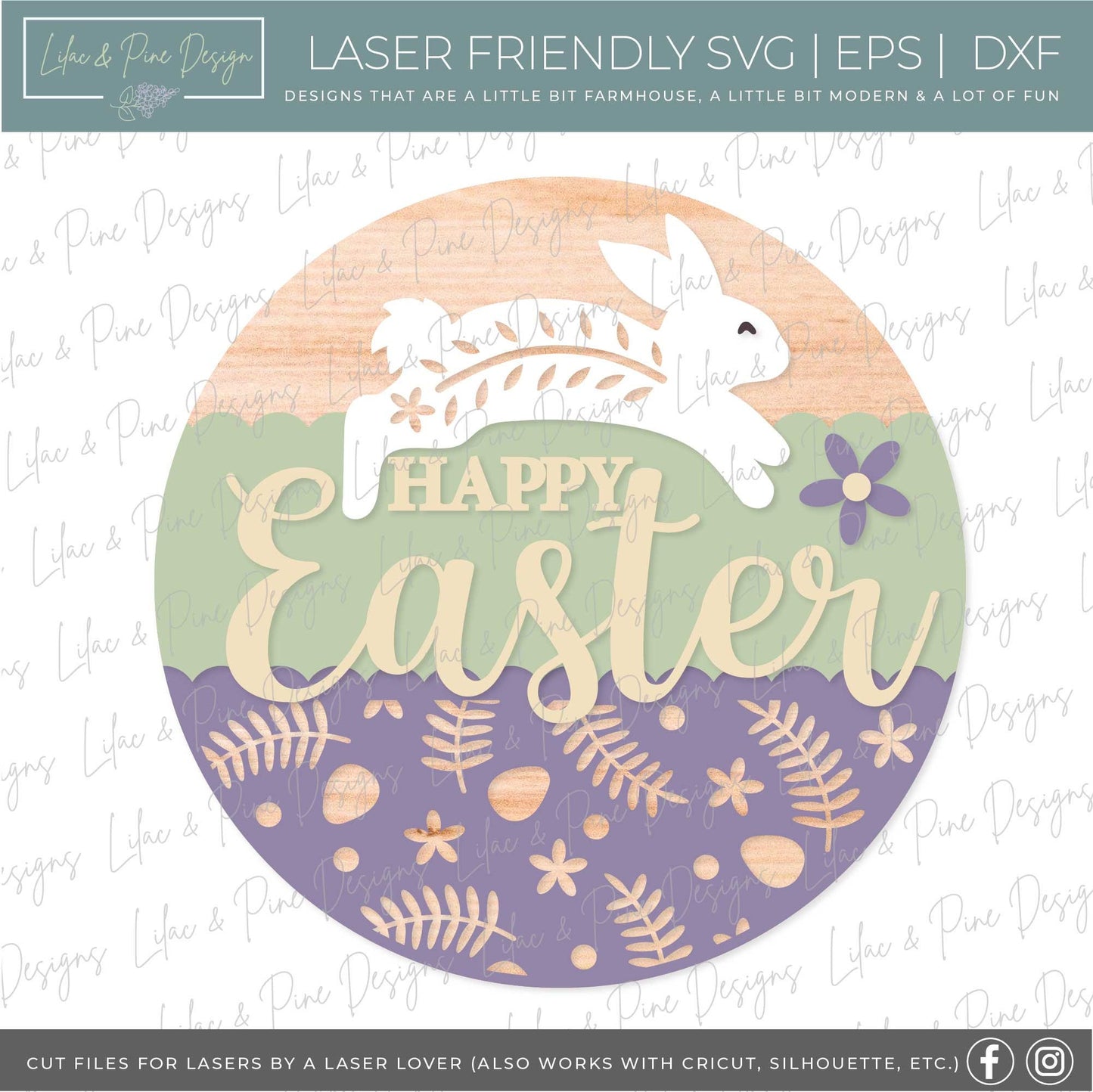 Happy Easter sign SVG, Easter door hanger, Easter Bunny Welcome sign SVG, Easter decor, Cottagecore Easter, Glowforge SVG, laser cut file