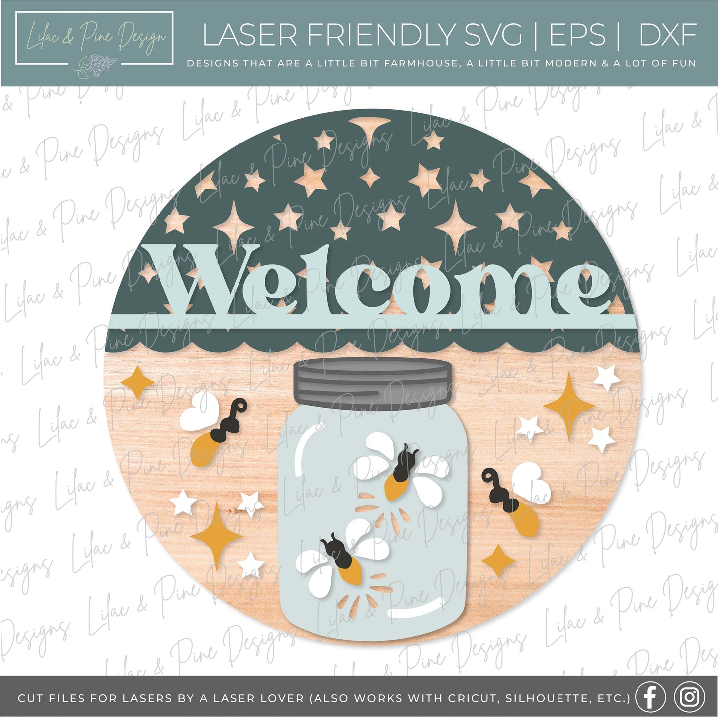 Firefly welcome sign SVG, Lightning bug door hanger svg, Summer Welcome sign SVG, Summer porch decor, Glowforge SVG, laser cut file