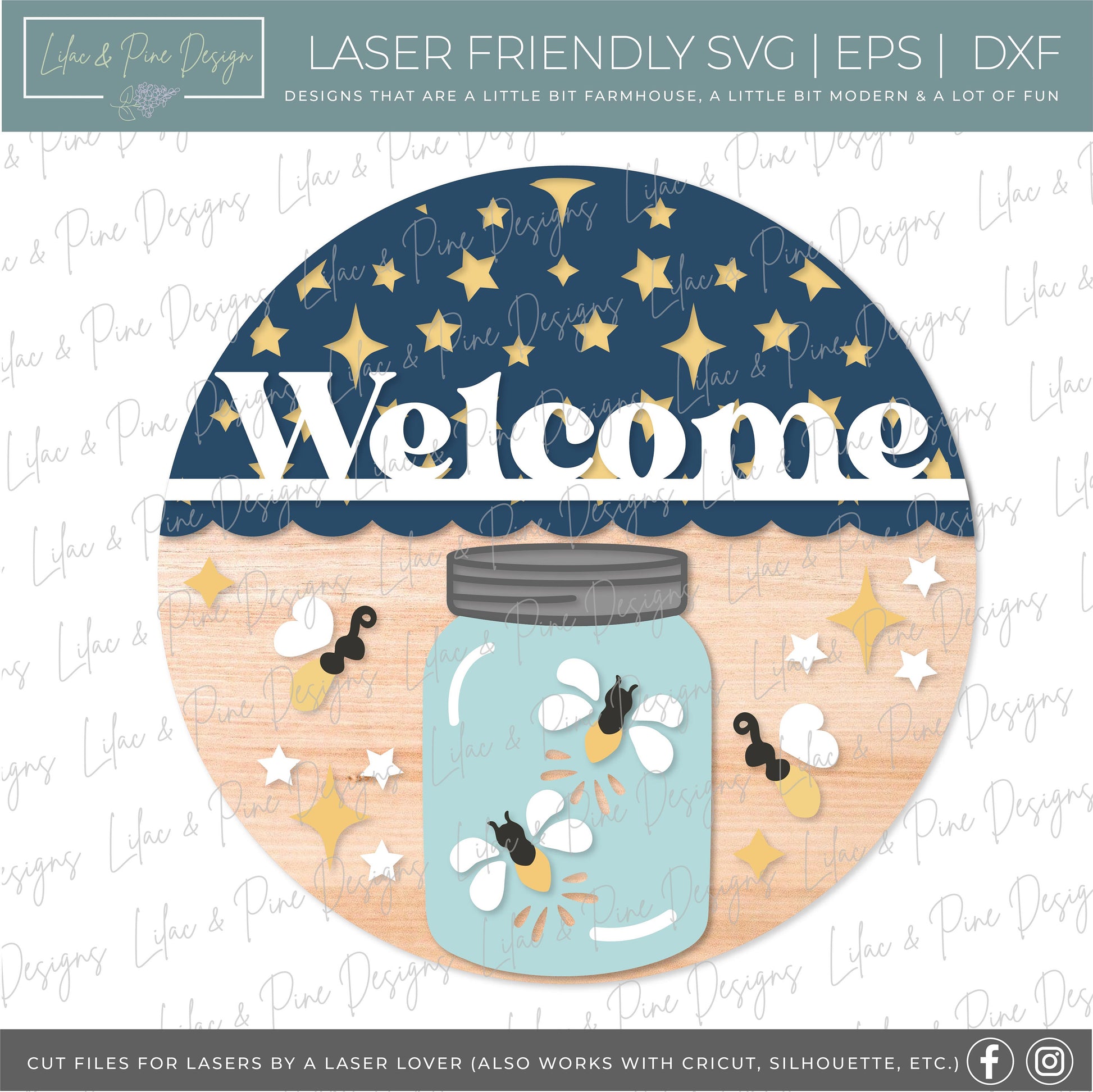 Firefly welcome sign SVG, Lightning bug door hanger svg, Summer Welcome sign SVG,  Summer porch decor, Glowforge SVG, laser cut file