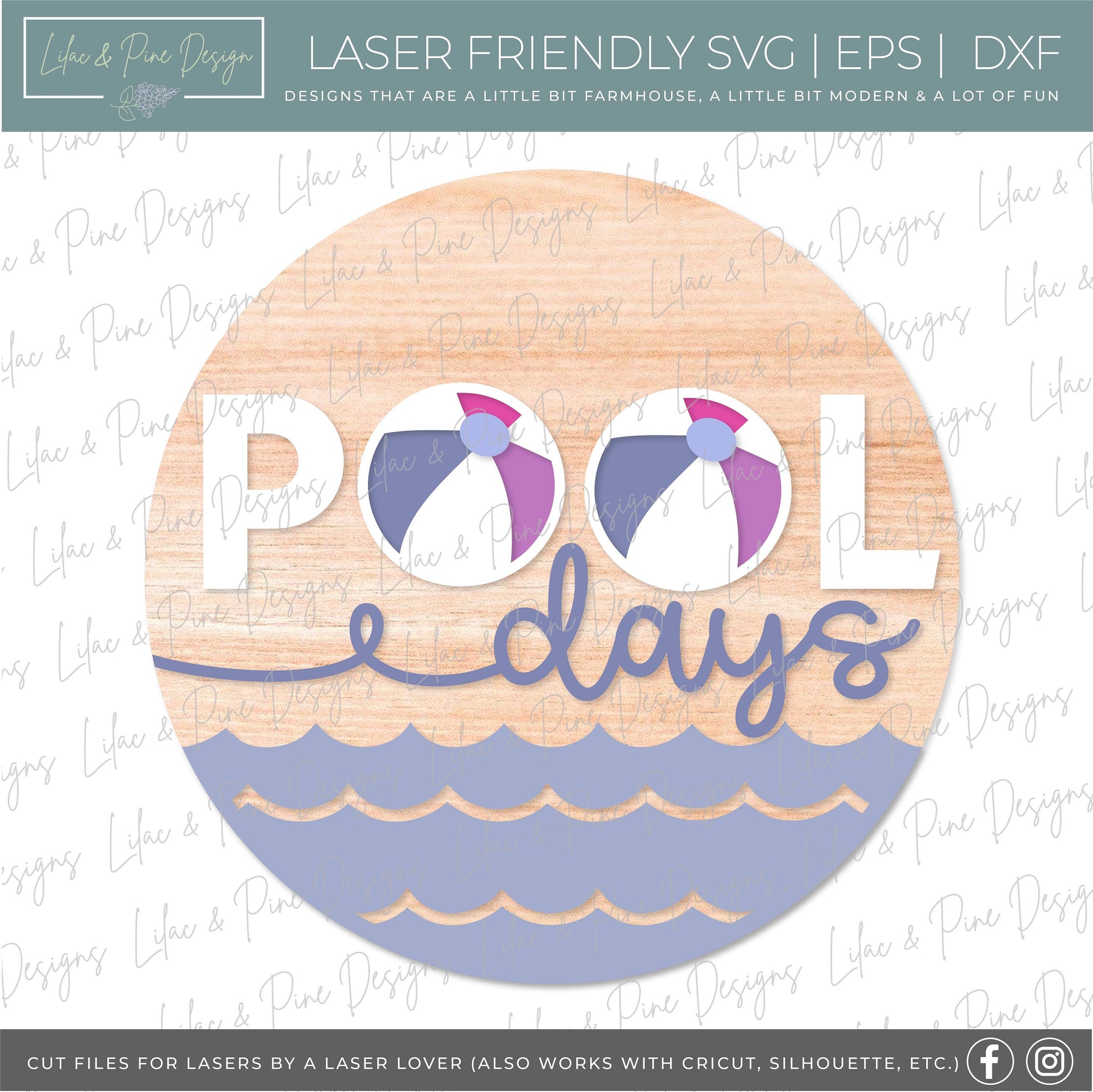 summer welcome sign SVG, pool door hanger, pool days Welcome SVG, summer decor, round door hanger, Cricut, Glowforge SVG, laser cut file