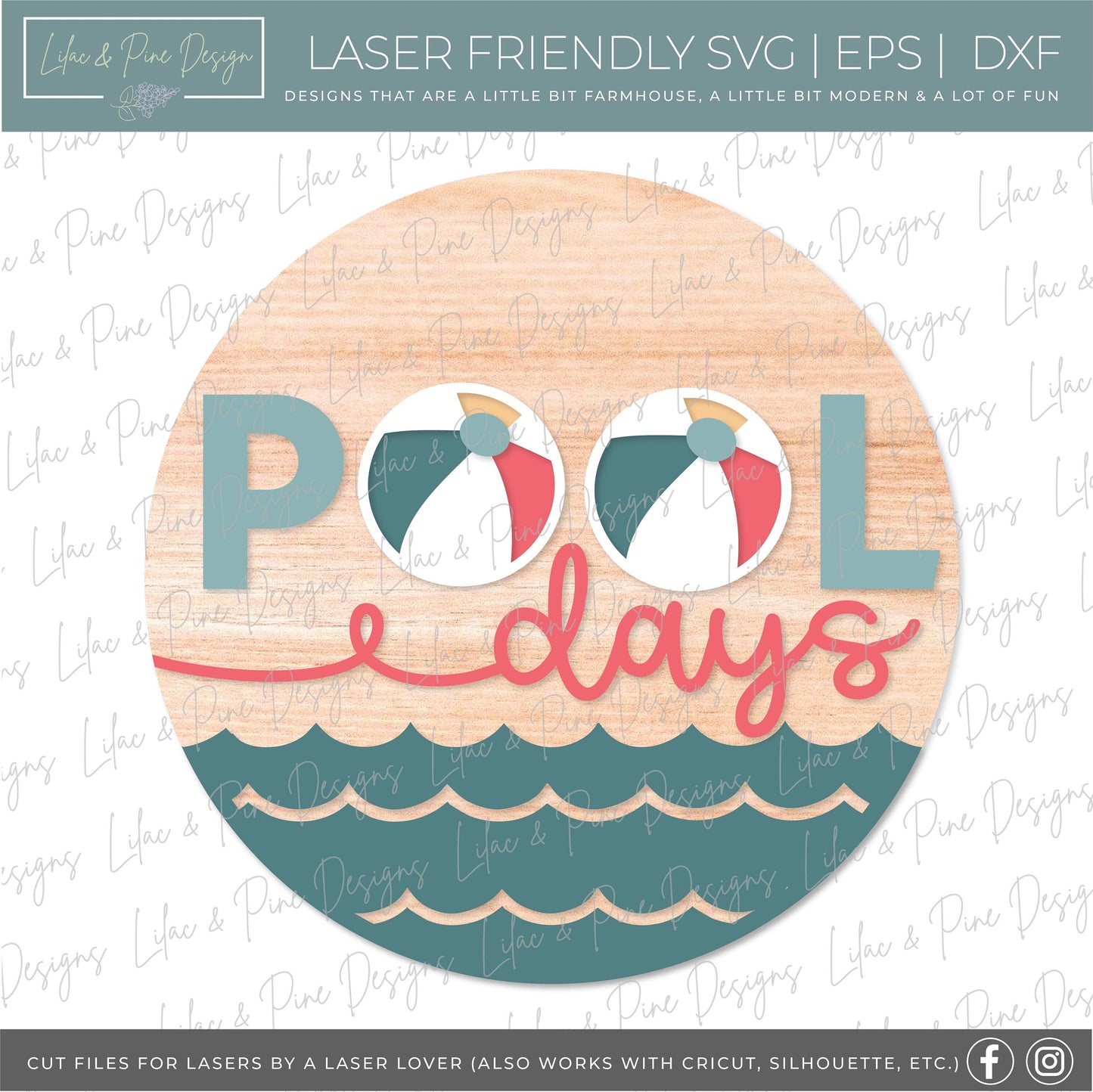 summer welcome sign SVG, pool door hanger, pool days Welcome SVG, summer decor, round door hanger, Cricut, Glowforge SVG, laser cut file