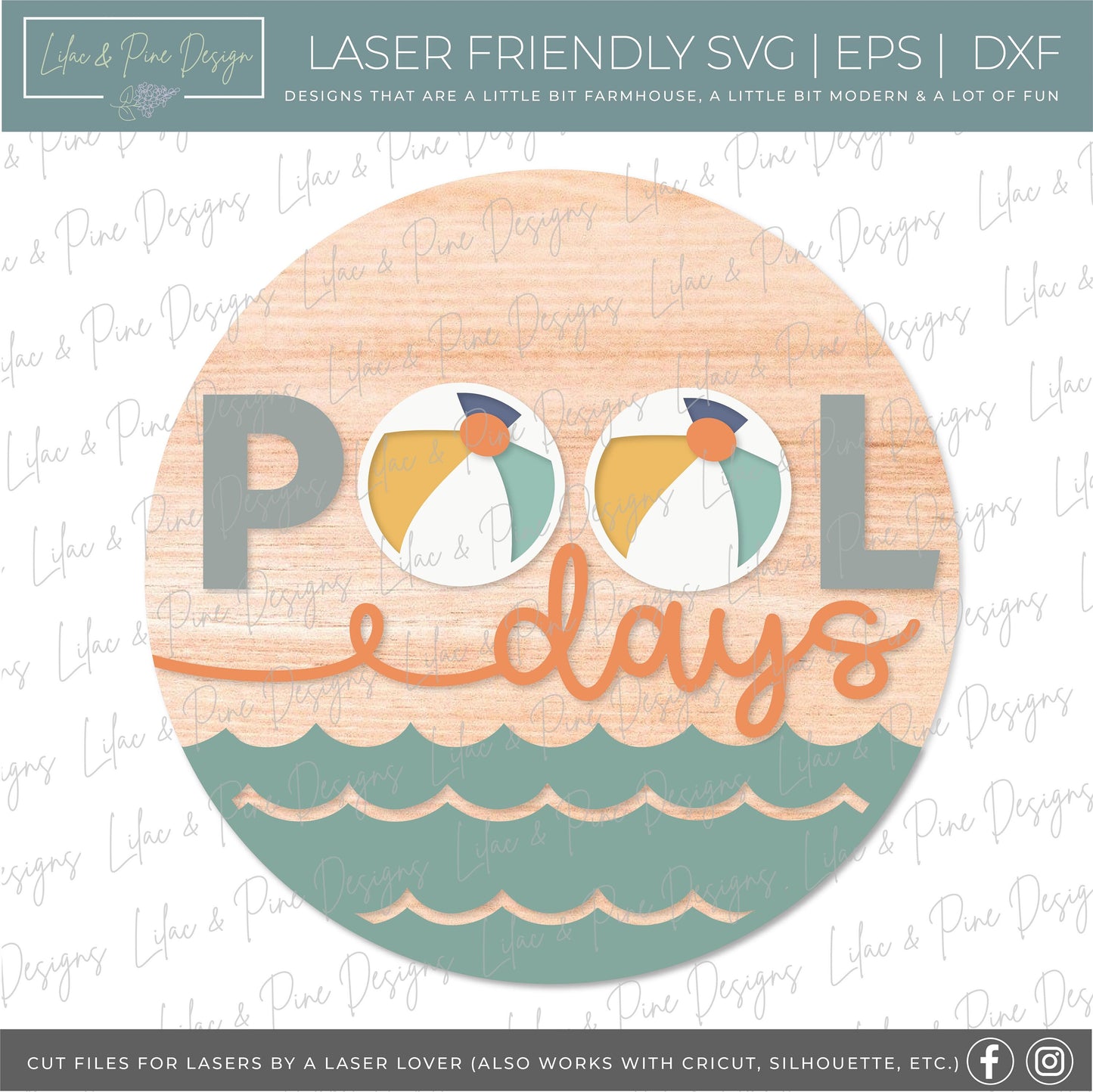 summer welcome sign SVG, pool door hanger, pool days Welcome SVG, summer decor, round door hanger, Cricut, Glowforge SVG, laser cut file