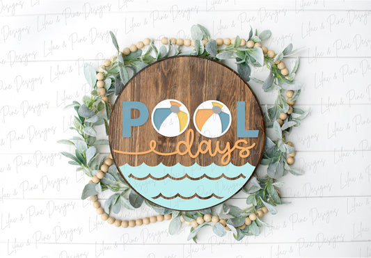 summer welcome sign SVG, pool door hanger, pool days Welcome SVG, summer decor, round door hanger, Cricut, Glowforge SVG, laser cut file