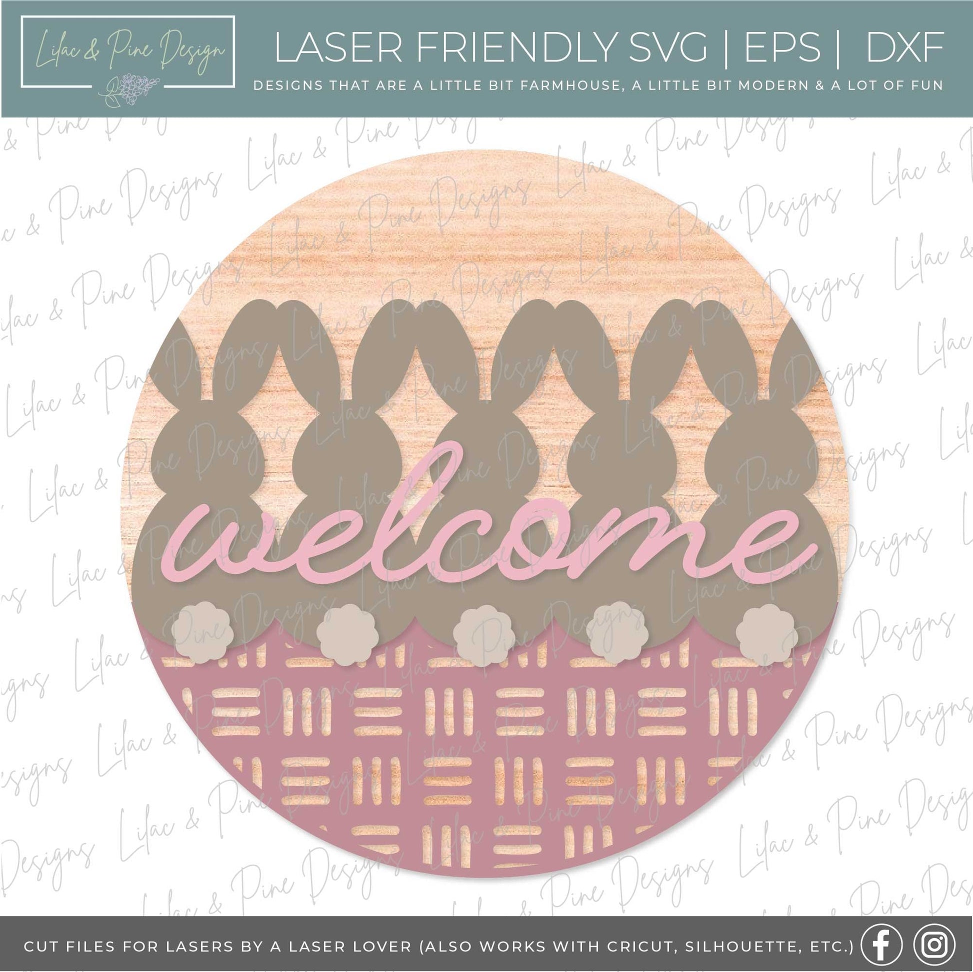 Easter welcome sign SVG, bunny door hanger, spring Welcome, Easter wall art, spring decor, Easter sign SVG, Glowforge SVG, laser cut file