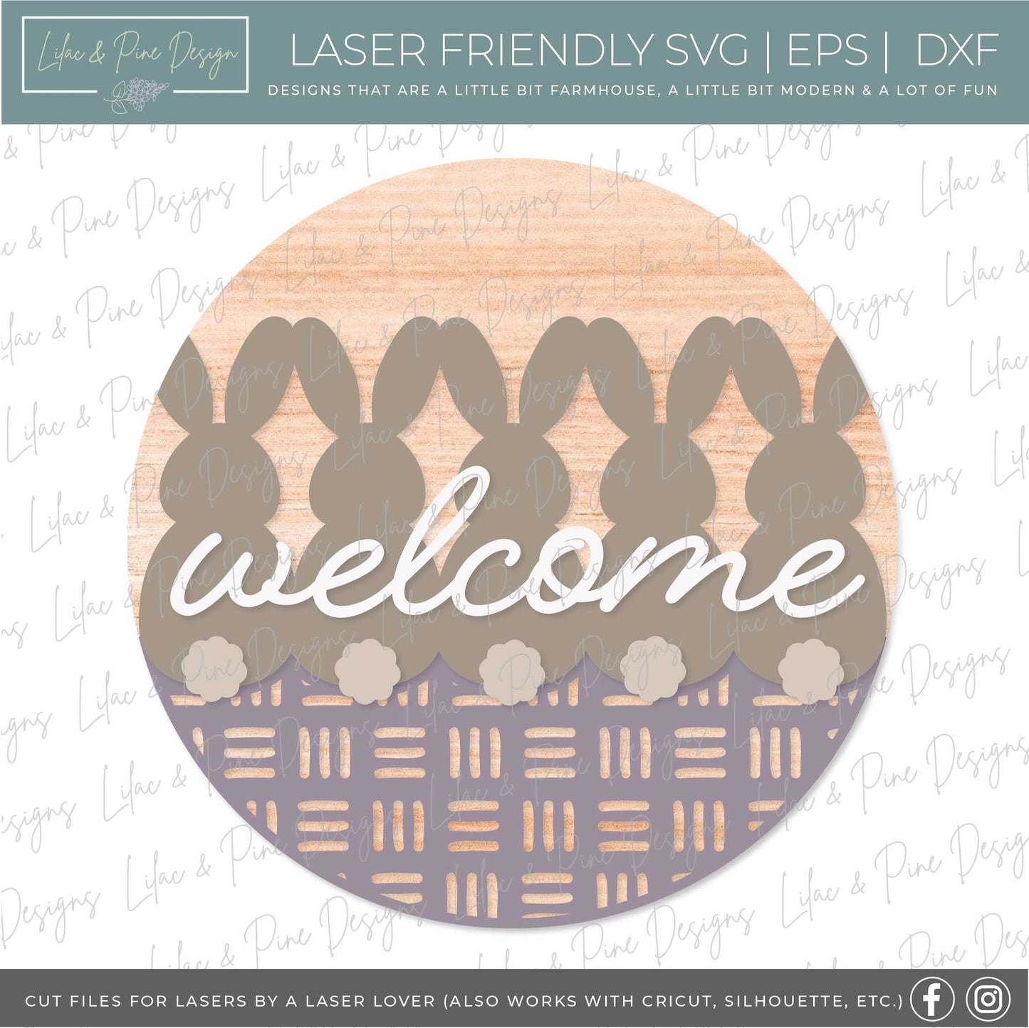 Easter welcome sign SVG, bunny door hanger, spring Welcome, Easter wall art, spring decor, Easter sign SVG, Glowforge SVG, laser cut file