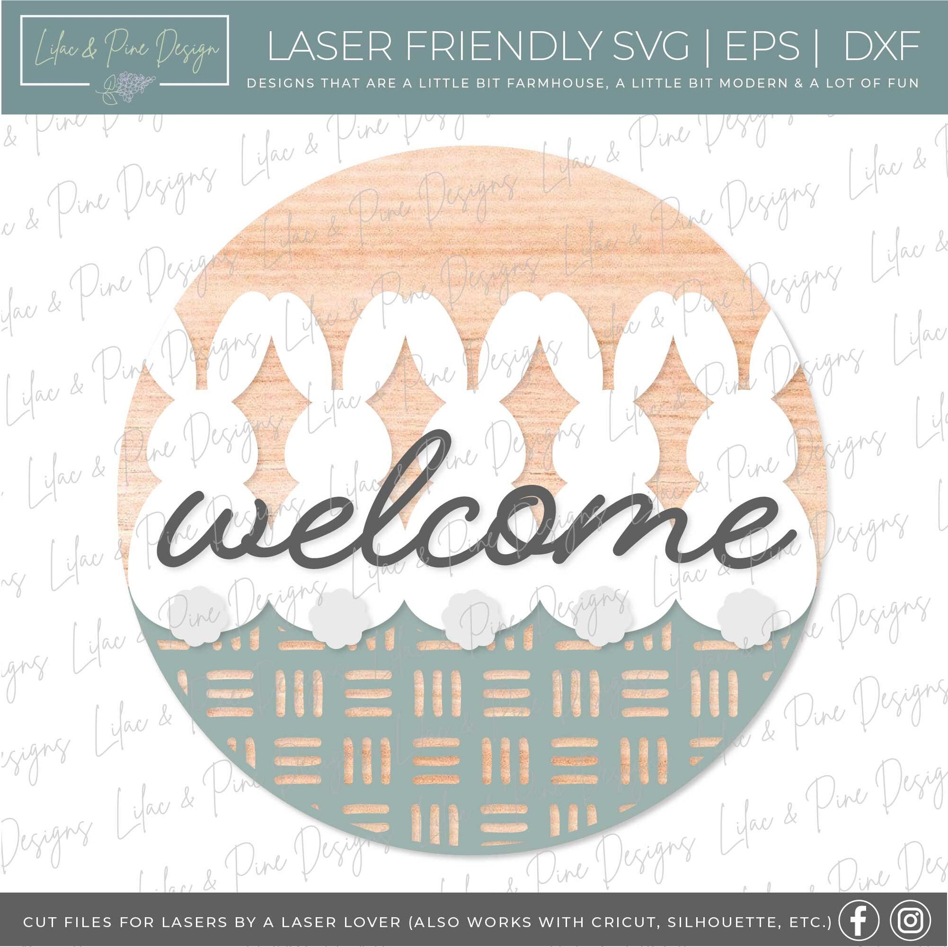 Easter welcome sign SVG, bunny door hanger, spring Welcome, Easter wall art, spring decor, Easter sign SVG, Glowforge SVG, laser cut file