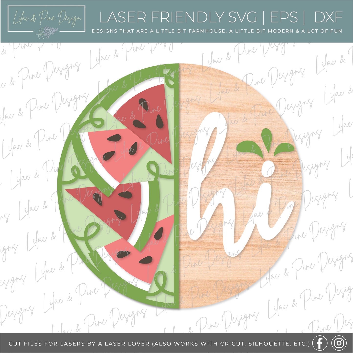 Watermelon hi sign SVG, Watermelon door hanger, Summer Welcome sign SVG, Summer door hanger, Cricut svg, Glowforge SVG, laser cut file