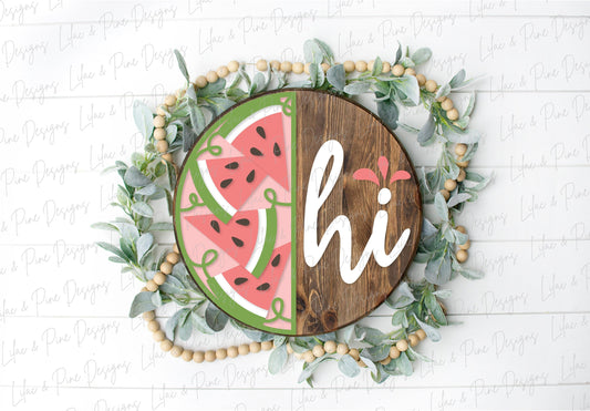 Watermelon hi sign SVG, Watermelon door hanger, Summer Welcome sign SVG,  Summer door hanger, Cricut svg, Glowforge SVG, laser cut file