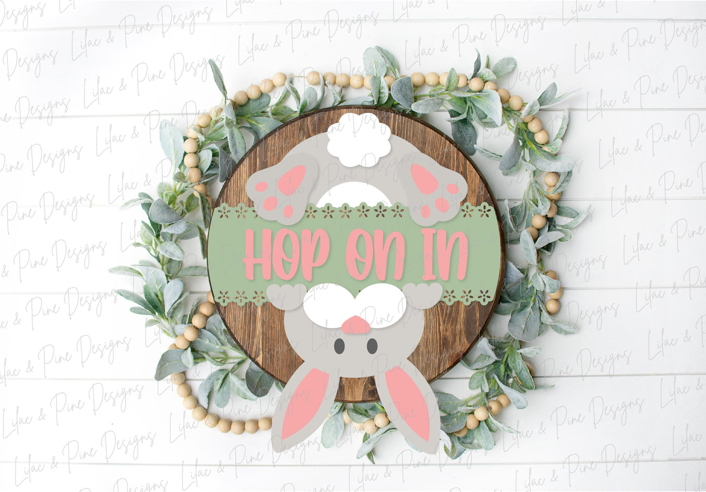 Hop on in sign SVG, bunny welcome sign SVG, Easter bunny door hanger svg, spring decor, Easter wall art, Glowforge SVG, laser cut file