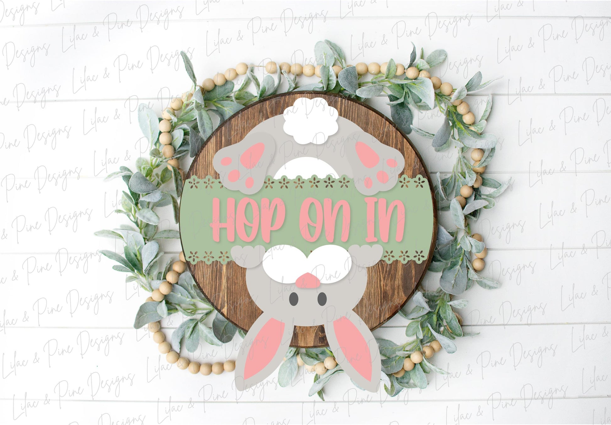 Hop on in sign SVG, bunny welcome sign SVG, Easter bunny door hanger svg, spring decor, Easter wall art, Glowforge SVG, laser cut file