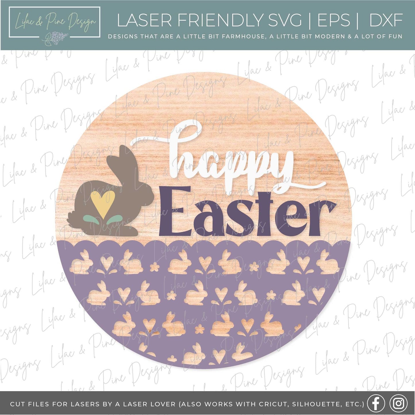 happy Easter sign SVG, Easter bunny door hanger, Easter Welcome sign SVG, cottage core Easter decor, Glowforge SVG, laser cut file