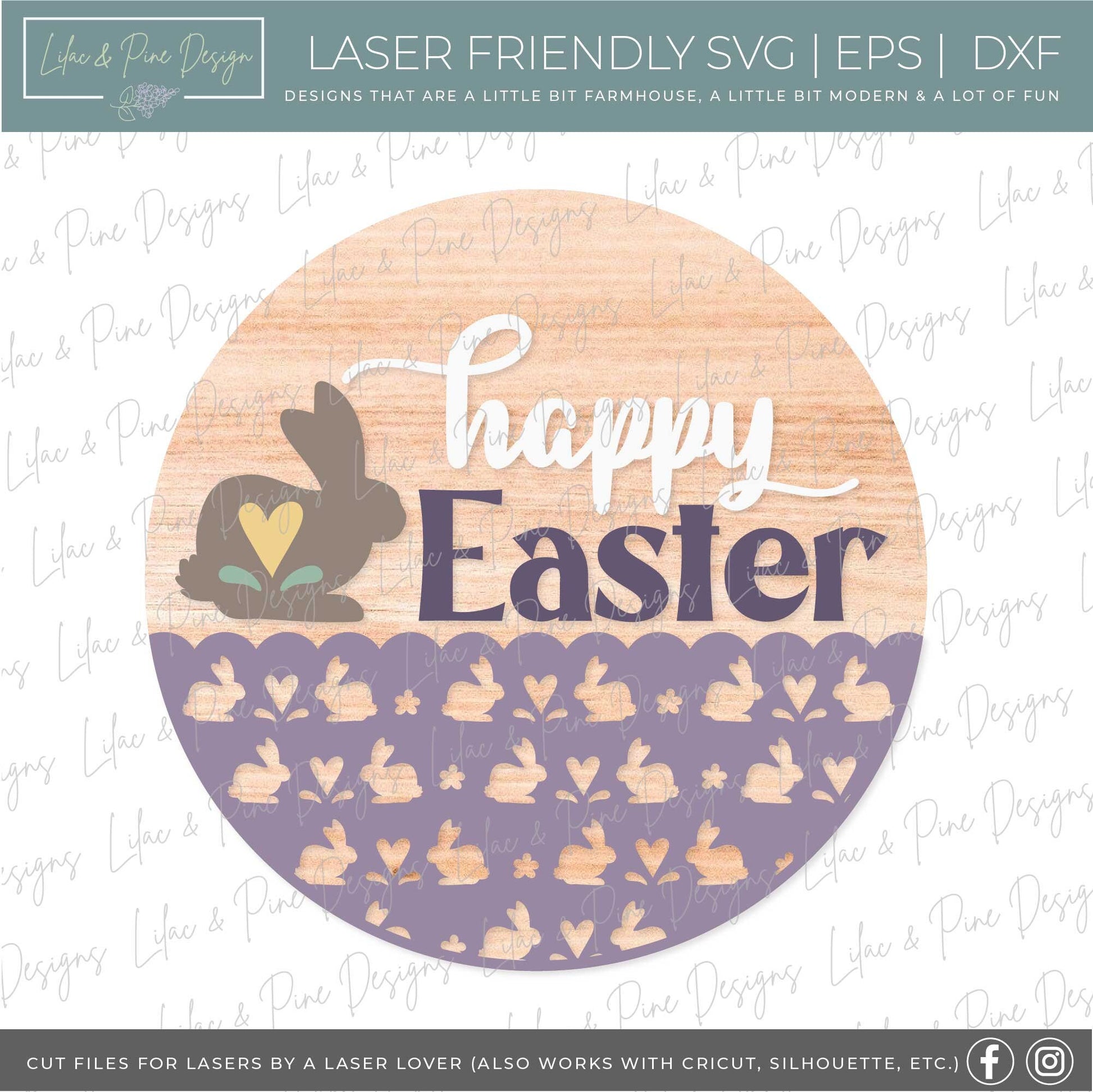 happy Easter sign SVG, Easter bunny door hanger, Easter Welcome sign SVG, cottage core Easter decor, Glowforge SVG, laser cut file