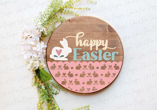 happy Easter sign SVG, Easter bunny door hanger, Easter Welcome sign SVG, cottage core Easter decor, Glowforge SVG, laser cut file