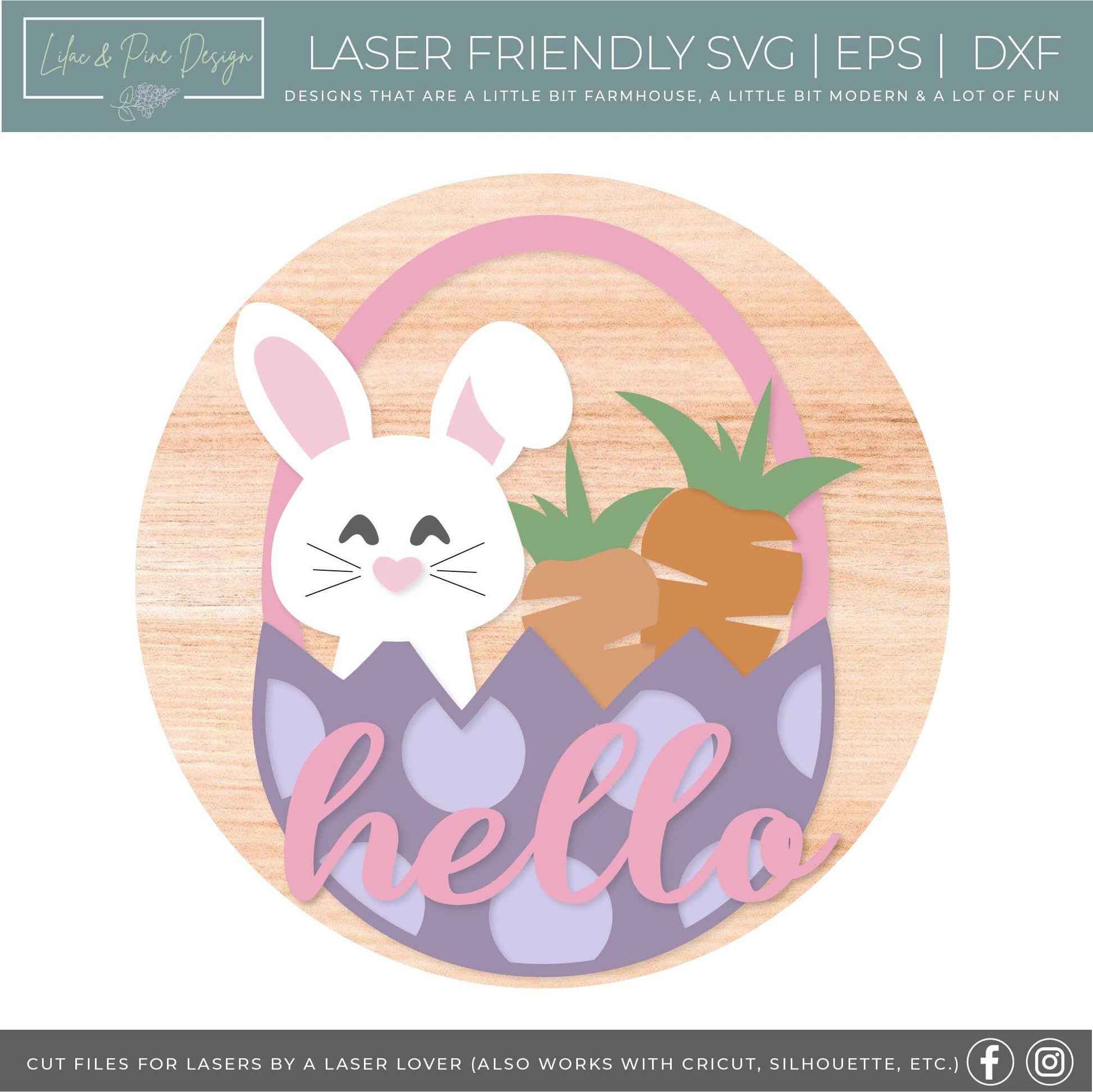 Easter hello sign SVG, Easter bunny door hanger, Easter Welcome sign SVG, Easter decor, Easter wall decor, Glowforge SVG, laser cut file