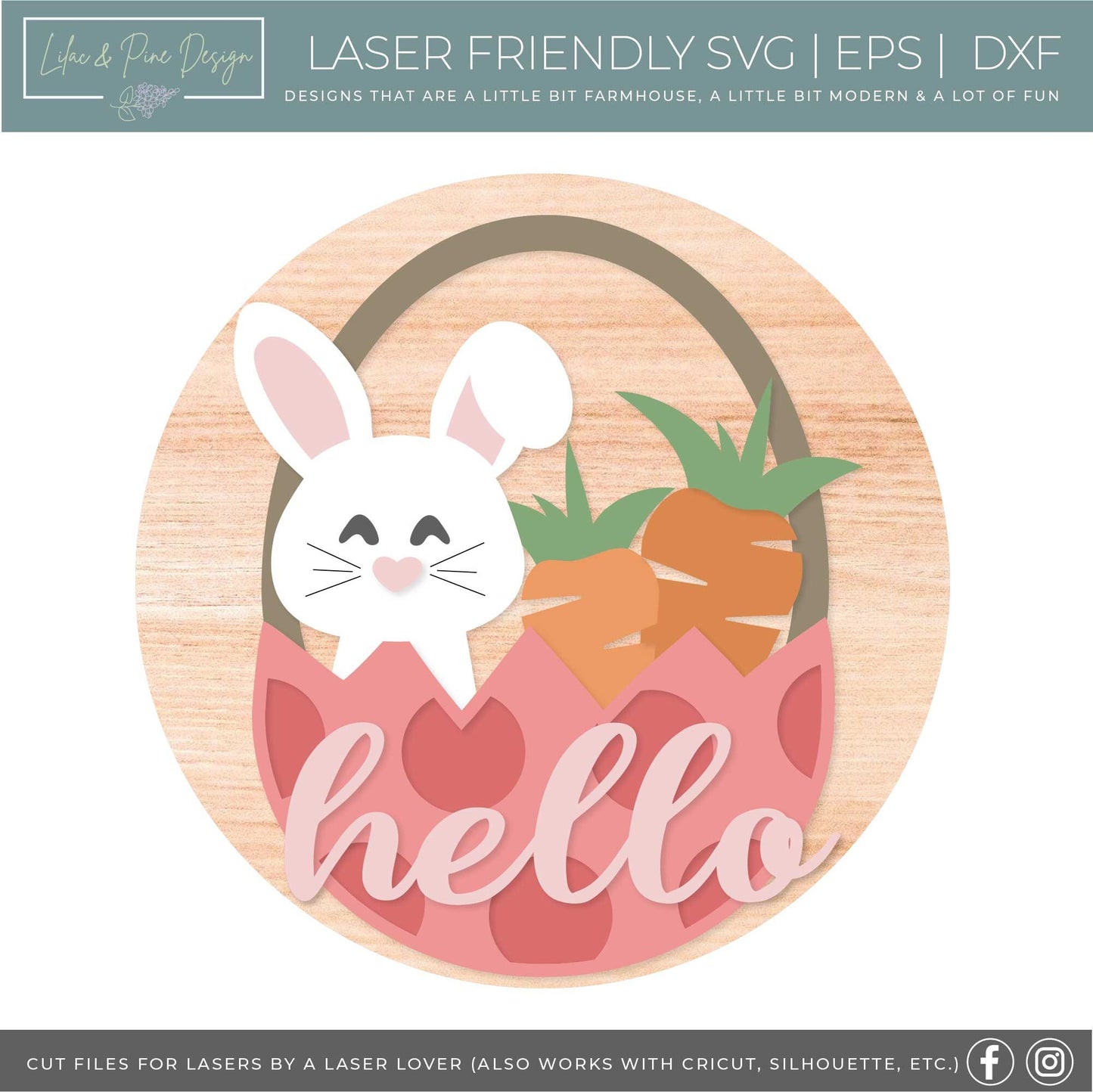 Easter hello sign SVG, Easter bunny door hanger, Easter Welcome sign SVG, Easter decor, Easter wall decor, Glowforge SVG, laser cut file