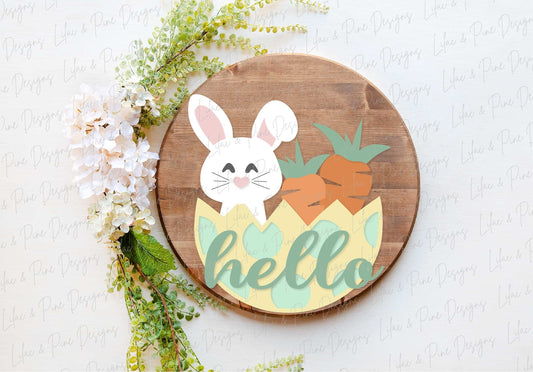 Easter hello sign SVG, Easter bunny door hanger, Easter Welcome sign SVG, Easter decor, Easter wall decor, Glowforge SVG, laser cut file