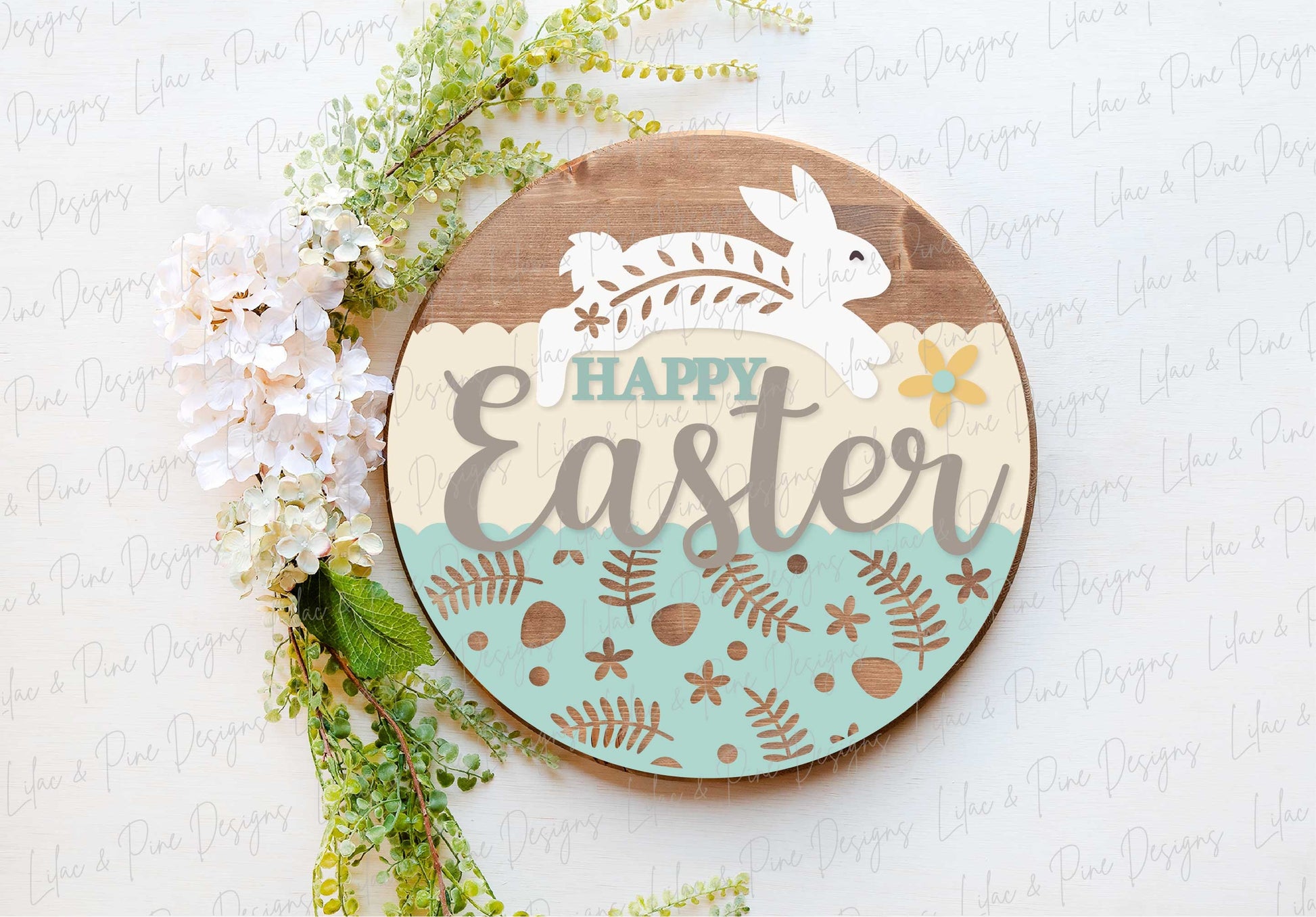 Happy Easter sign SVG, Easter door hanger, Easter Bunny Welcome sign SVG, Easter decor, Cottagecore Easter, Glowforge SVG, laser cut file