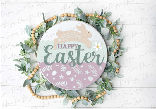 Happy Easter sign SVG, Easter door hanger, Easter Bunny Welcome sign SVG, Easter decor, Cottagecore Easter, Glowforge SVG, laser cut file