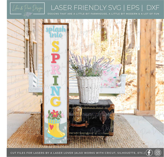 spring porch sign SVG, spring porch leaner, Rain boots welcome sign, spring decor, wellies vertical sign SVG, Glowforge Svg, laser cut file