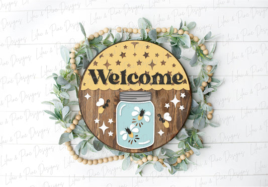 Firefly welcome sign SVG, Lightning bug door hanger svg, Summer Welcome sign SVG,  Summer porch decor, Glowforge SVG, laser cut file