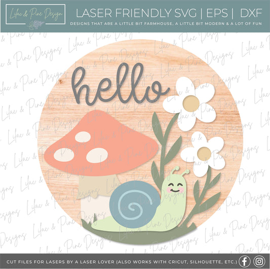 Mushroom hello sign SVG, Mushroom door hanger, Summer Welcome sign SVG,  Spring door hanger, cottagecore svg, Glowforge SVG, laser cut file