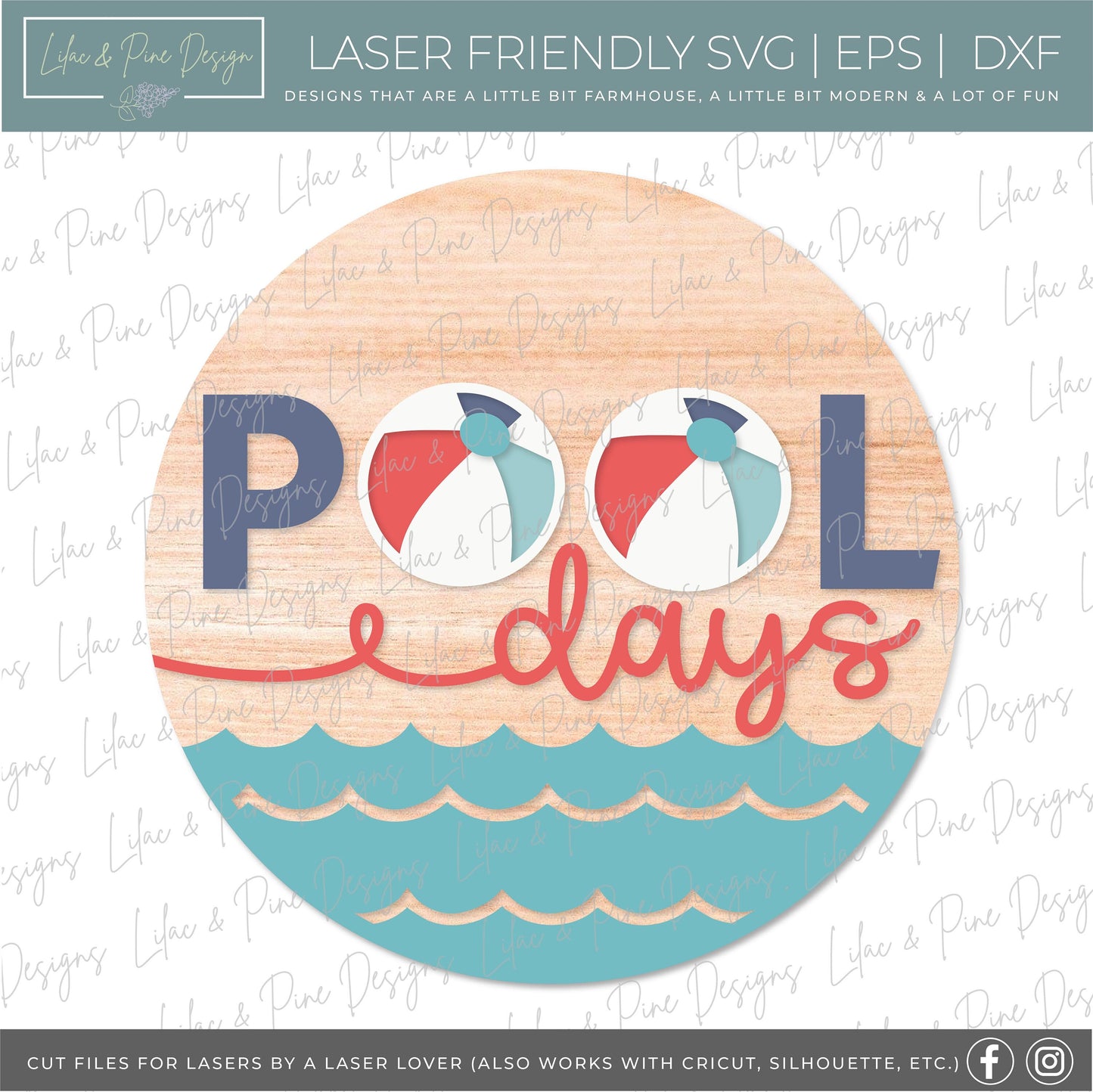 summer welcome sign SVG, pool door hanger, pool days Welcome SVG, summer decor, round door hanger, Cricut, Glowforge SVG, laser cut file
