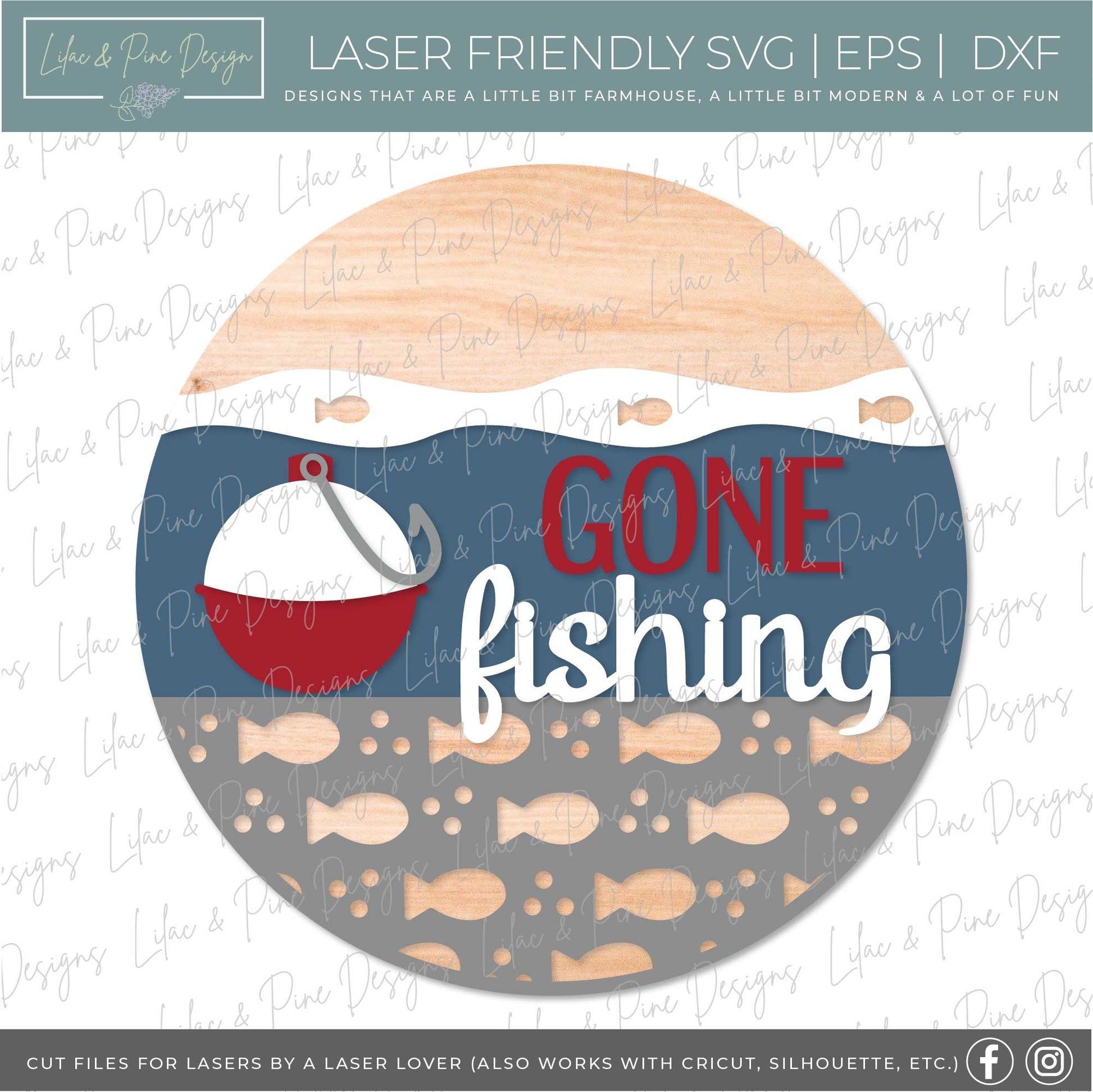 Gone Fishing sign, Fishing lure door hanger SVG, Summer Welcome sign, hook and bobber svg, lake house decor, Glowforge SVG, laser cut file