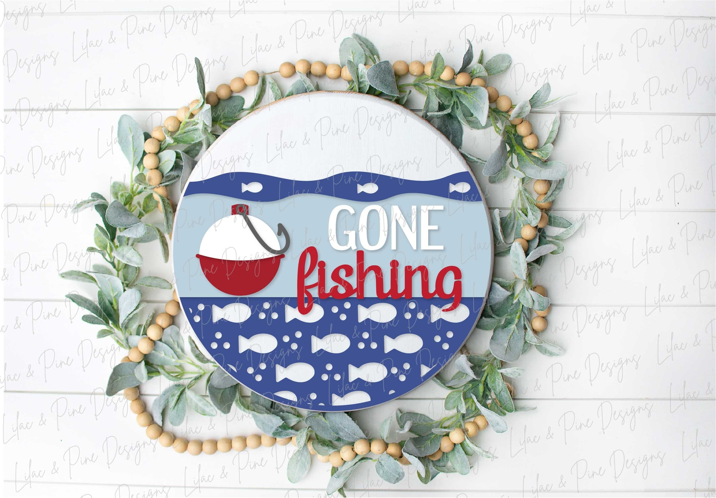 Gone Fishing sign, Fishing lure door hanger SVG, Summer Welcome sign