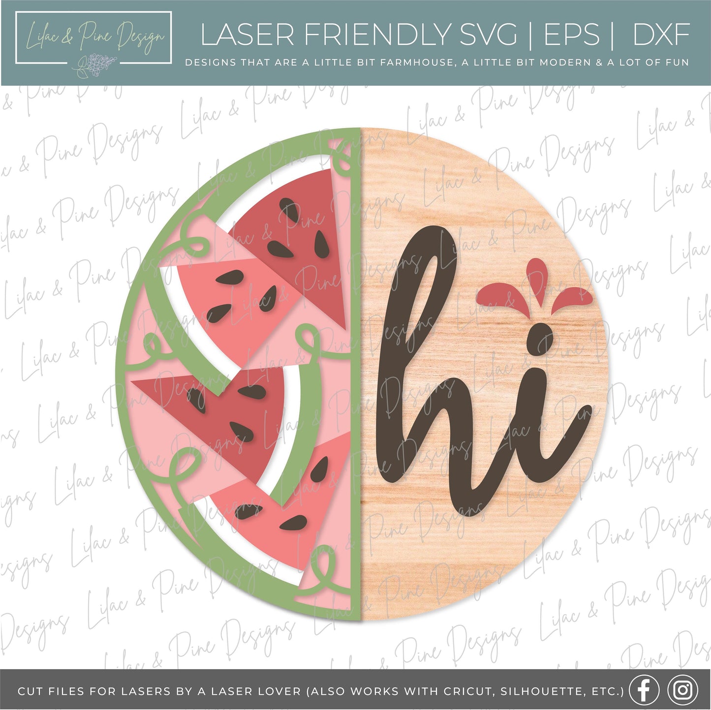 Watermelon hi sign SVG, Watermelon door hanger, Summer Welcome sign SVG, Summer door hanger, Cricut svg, Glowforge SVG, laser cut file