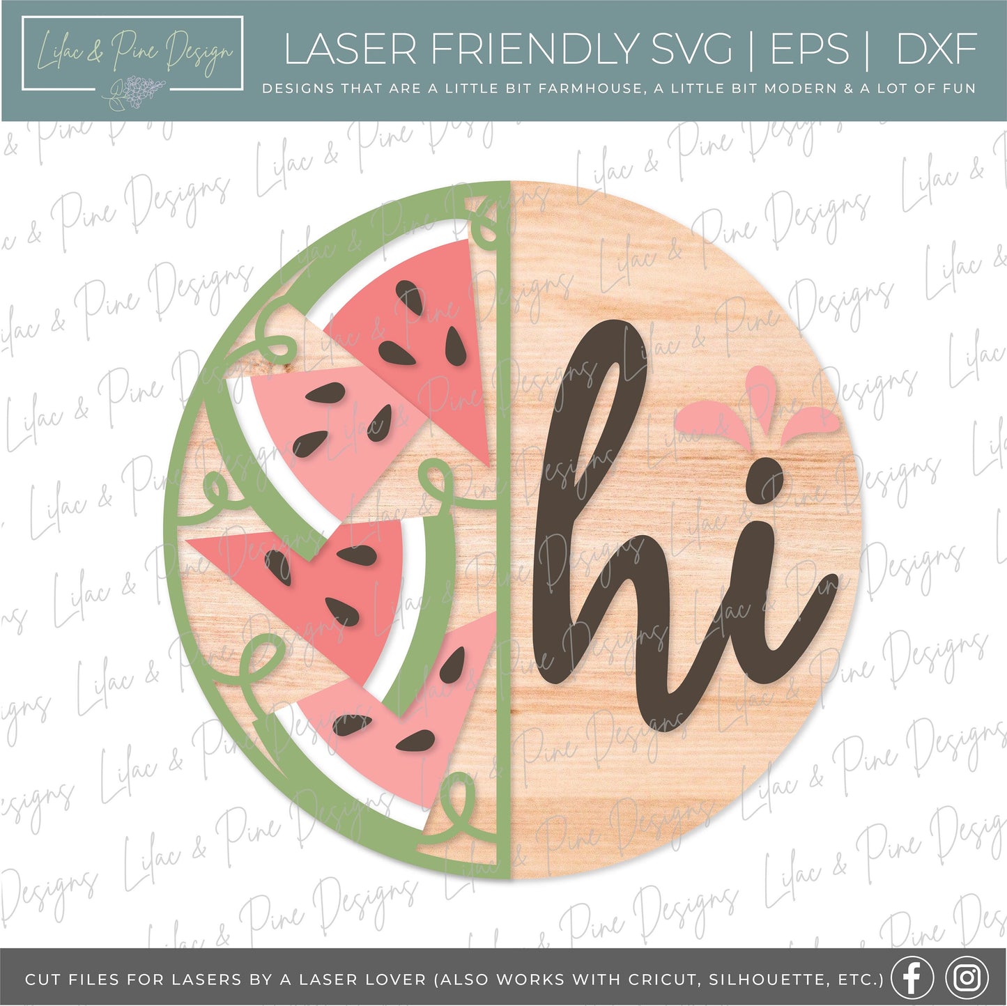 Watermelon hi sign SVG, Watermelon door hanger, Summer Welcome sign SVG, Summer door hanger, Cricut svg, Glowforge SVG, laser cut file