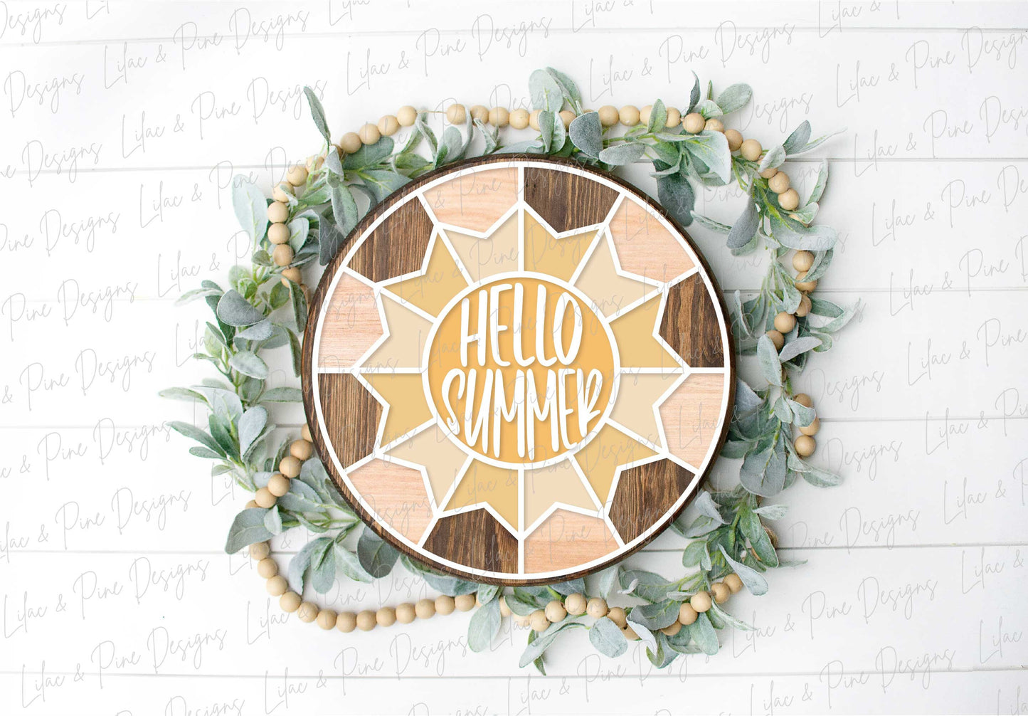 Hello Summer sign, Sunshine door hanger SVG, Summer Welcome sign, Summer Quilt round sign svg, summer decor, Glowforge SVG, laser cut file