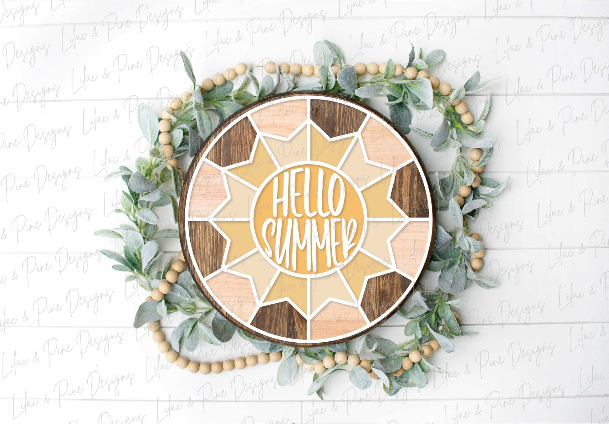 Hello Summer sign, Sunshine door hanger SVG, Summer Welcome sign, Summer Quilt round sign svg, summer decor, Glowforge SVG, laser cut file