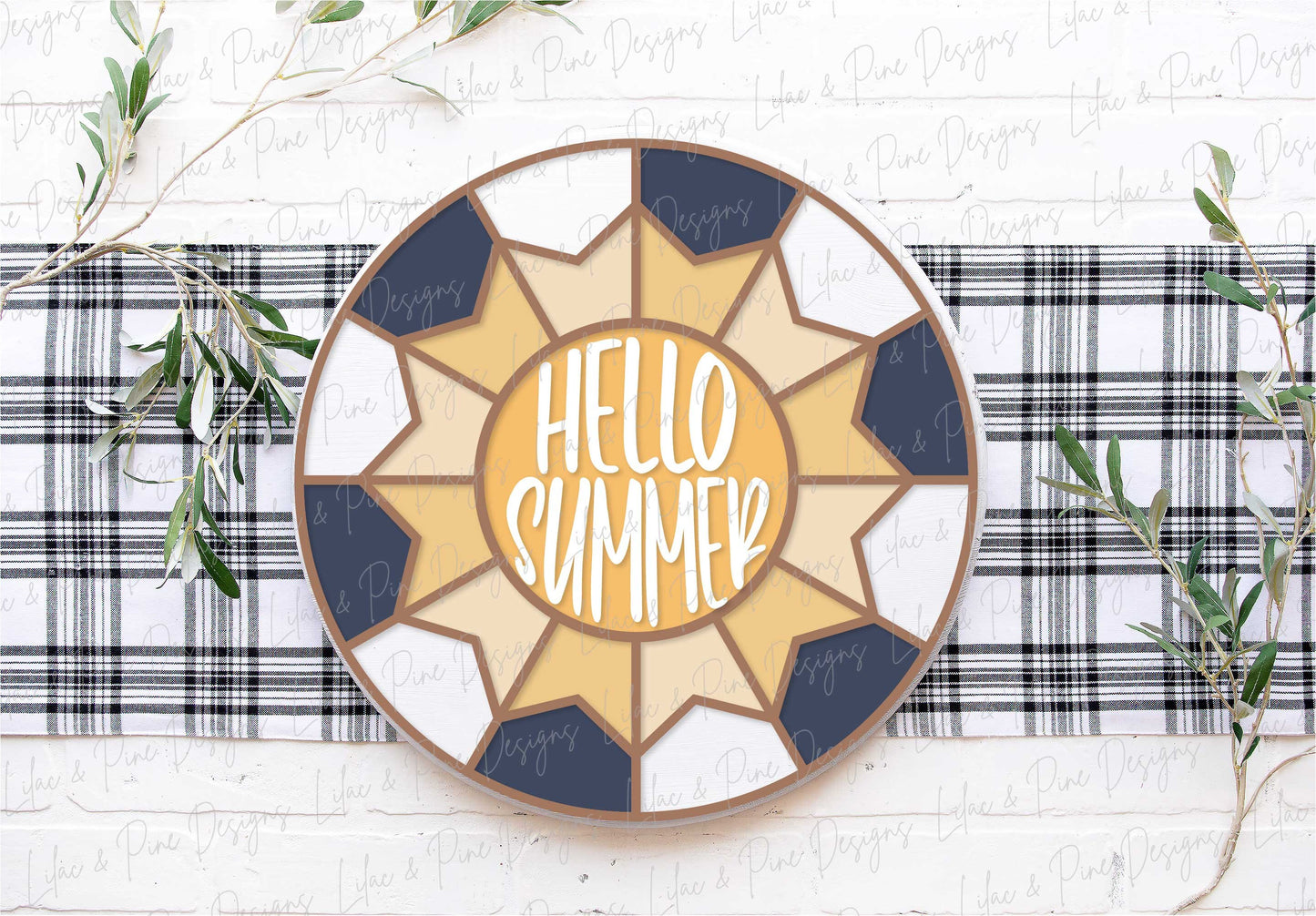 Hello Summer sign, Sunshine door hanger SVG, Summer Welcome sign, Summer Quilt round sign svg, summer decor, Glowforge SVG, laser cut file