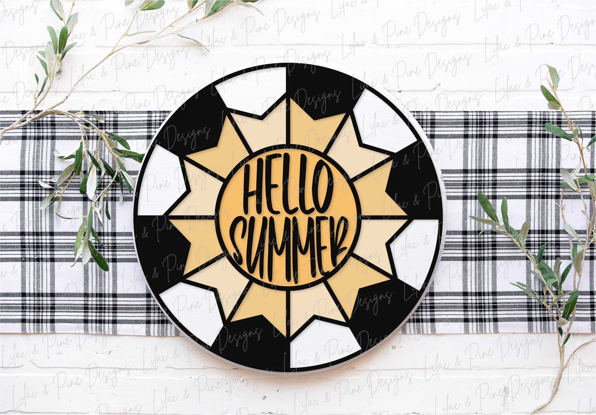 Hello Summer sign, Sunshine door hanger SVG, Summer Welcome sign, Summer Quilt round sign svg, summer decor, Glowforge SVG, laser cut file