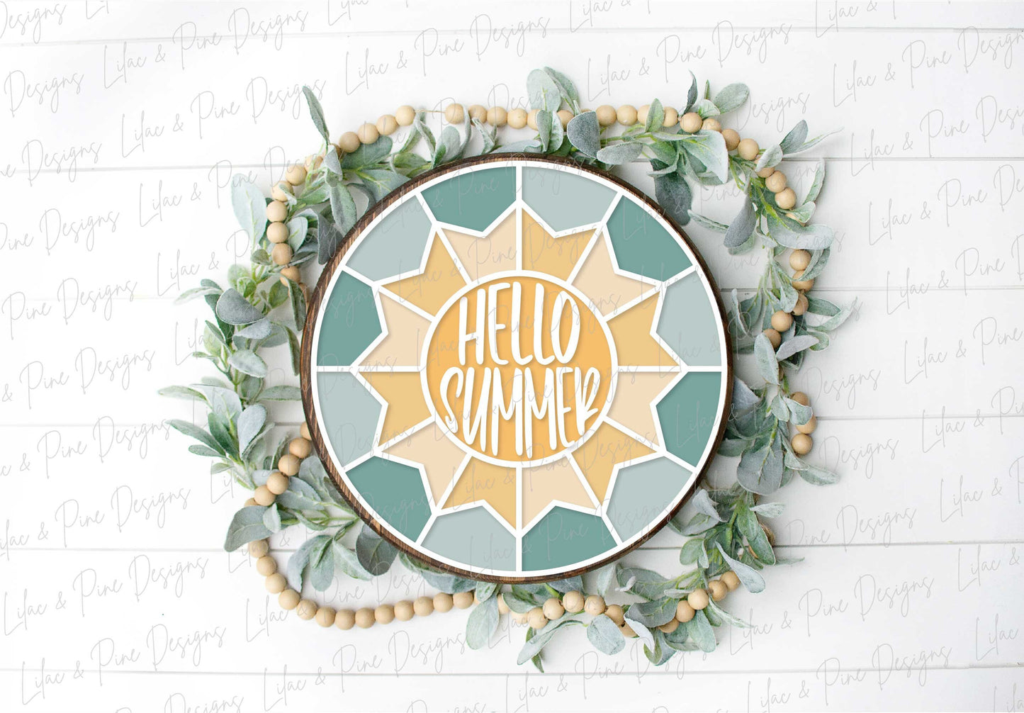 Hello Summer sign, Sunshine door hanger SVG, Summer Welcome sign, Summer Quilt round sign svg, summer decor, Glowforge SVG, laser cut file