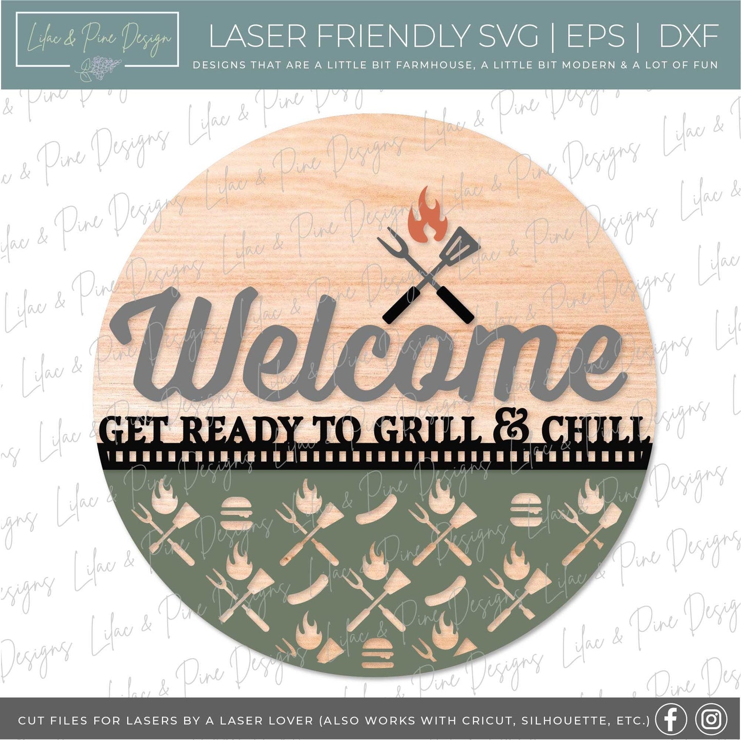 Grill Master sign SVG, BBQ door hanger, Backyard Welcome sign svg, Father's Day gift, Summer porch decor, Glowforge SVG, laser cut file