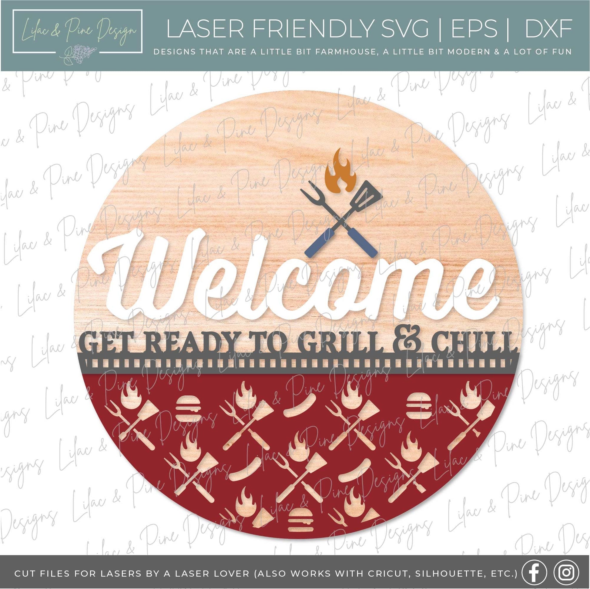 Grill Master sign SVG, BBQ door hanger, Backyard Welcome sign svg, Father's Day gift, Summer porch decor, Glowforge SVG, laser cut file