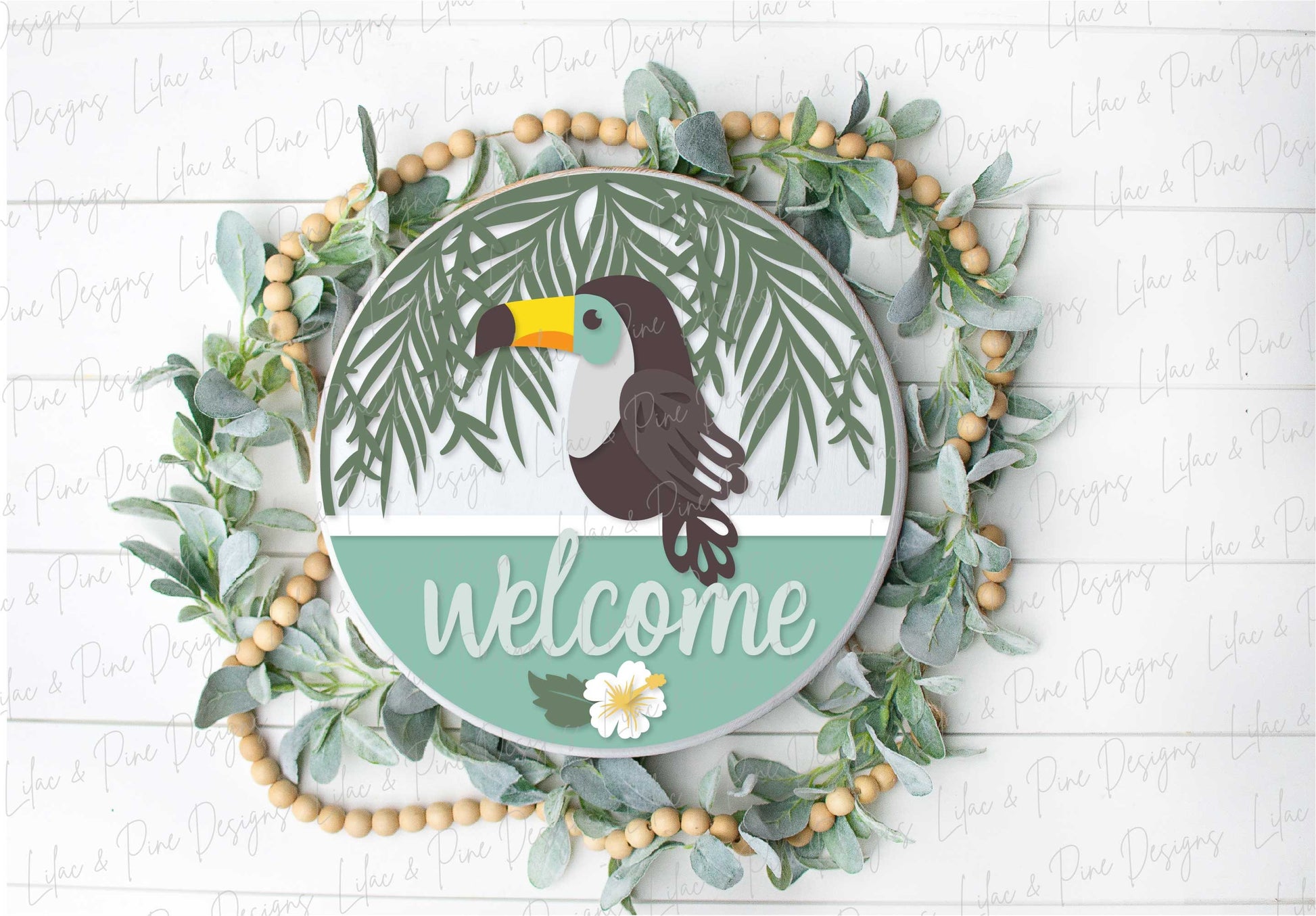 toucan welcome sign SVG, summer door hanger SVG, tropical decor svg, hibiscus round sign svg, Cricut file, Glowforge SVG, laser cut file