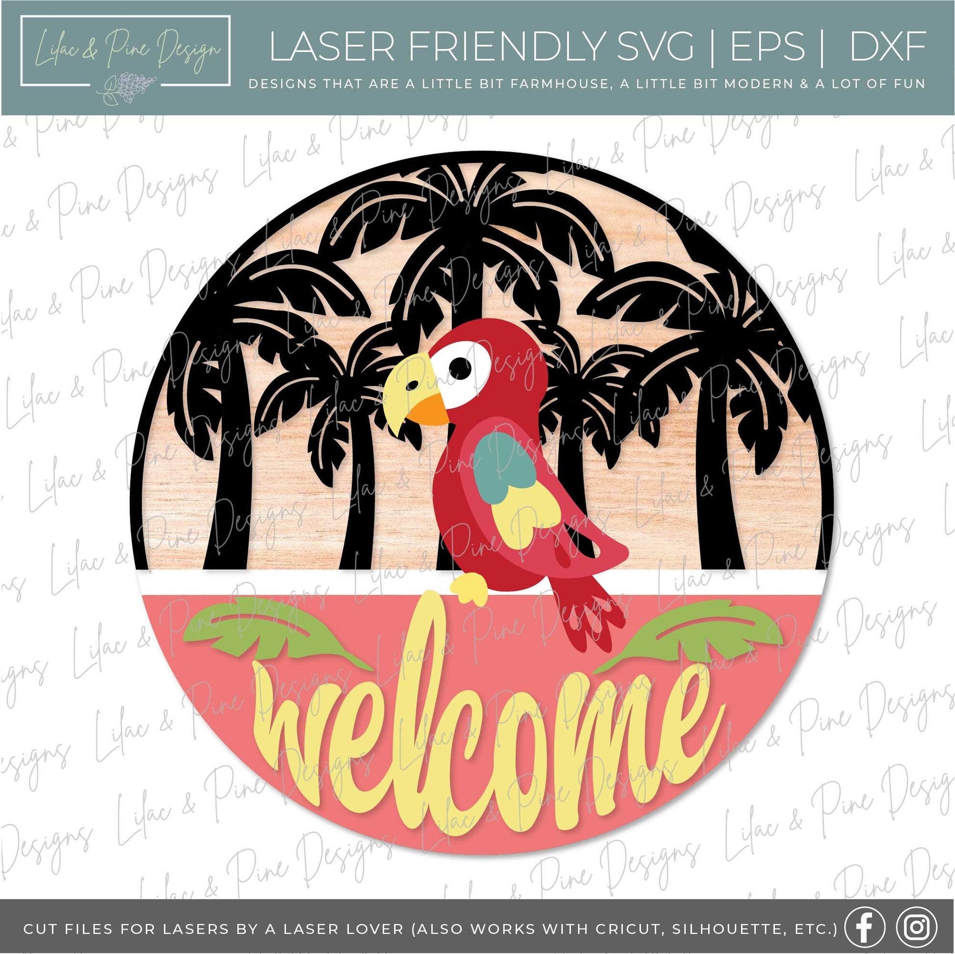 parrot welcome sign SVG, summer door hanger SVG, tropical decor svg, laser welcome sign svg, summer sign svg, Glowforge SVG, laser cut file