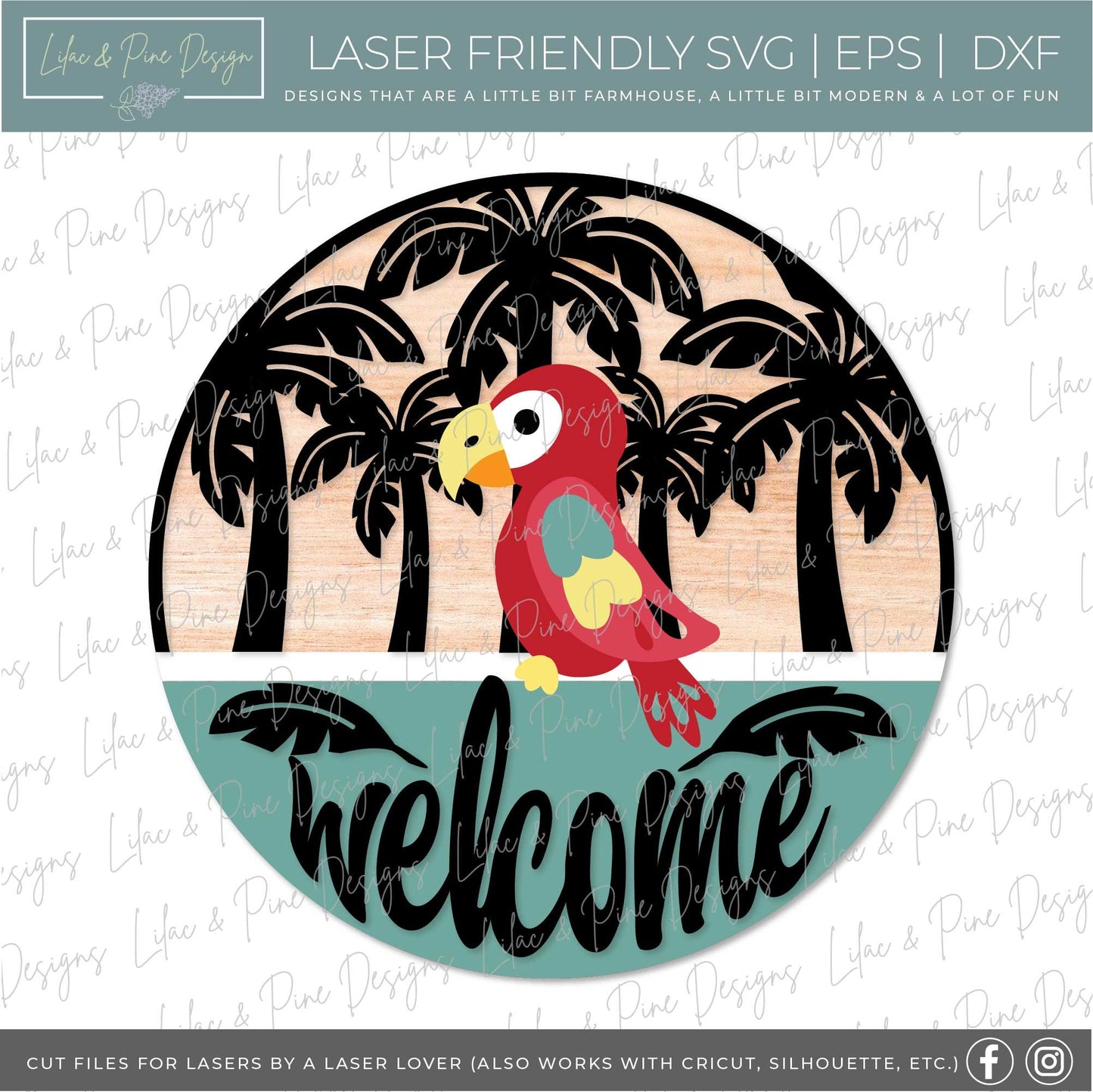 parrot welcome sign SVG, summer door hanger SVG, tropical decor svg, laser welcome sign svg, summer sign svg, Glowforge SVG, laser cut file