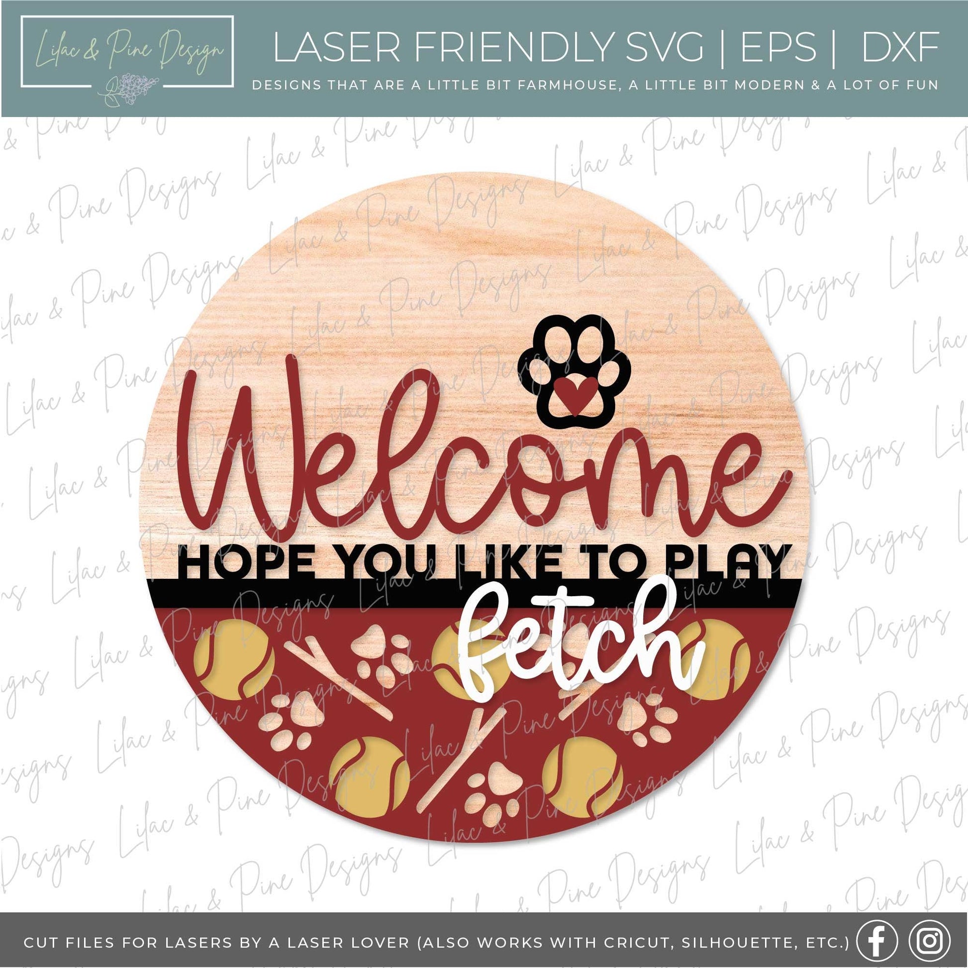Hope you like dogs sign, Dog lover welcome sign SVG, fetch door hanger svg, front door decor, round wood sign, Glowforge Svg, laser cut file