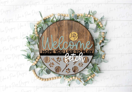 Hope you like dogs sign, Dog lover welcome sign SVG, fetch door hanger svg, front door decor, round wood sign, Glowforge Svg, laser cut file