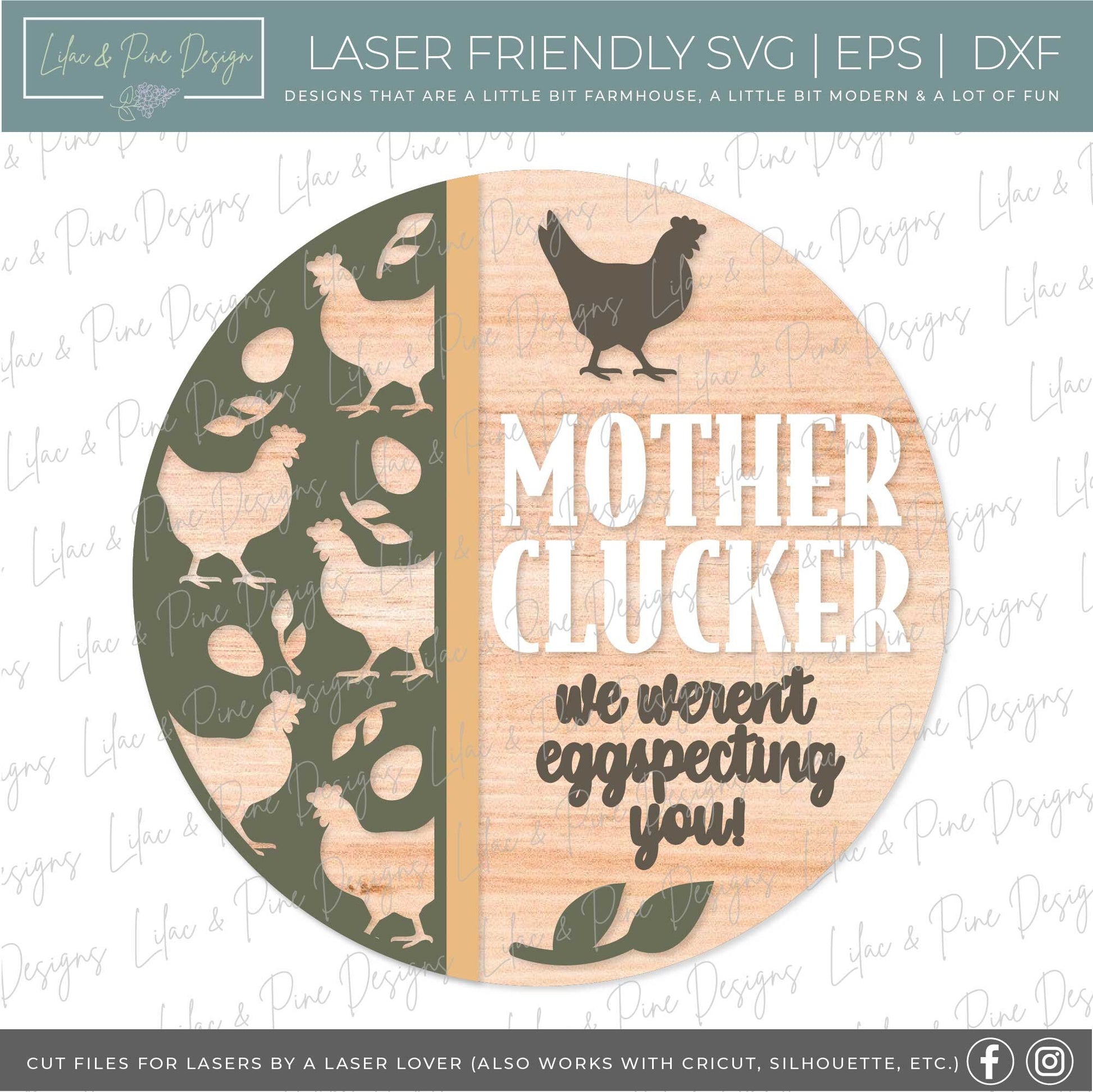 Funny Chicken sign, Chicken welcome sign SVG, Mother Clucker door hanger svg, Snarky round wood sign, Glowforge Svg, laser cut file