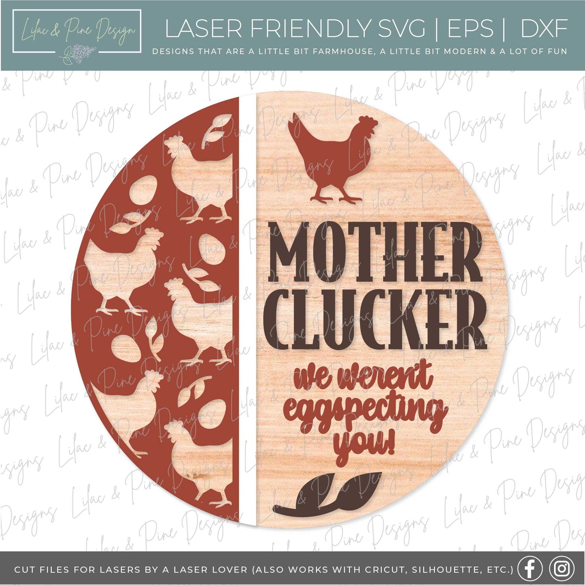 Funny Chicken sign, Chicken welcome sign SVG, Mother Clucker door hanger svg, Snarky round wood sign, Glowforge Svg, laser cut file