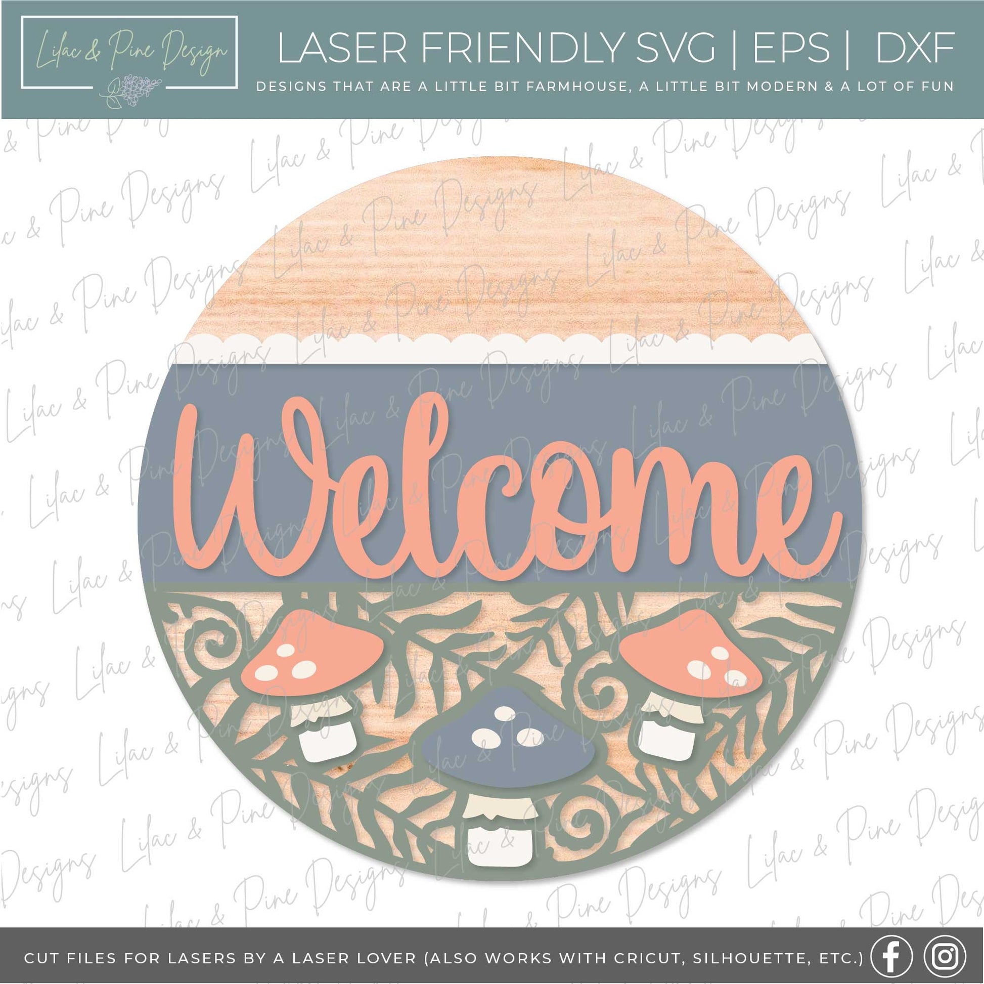 Mushroom door hanger SVG, woodland welcome sign SVG, Forest round sign svg, porch sign, mushroom decor, Glowforge cut file, laser SVG file