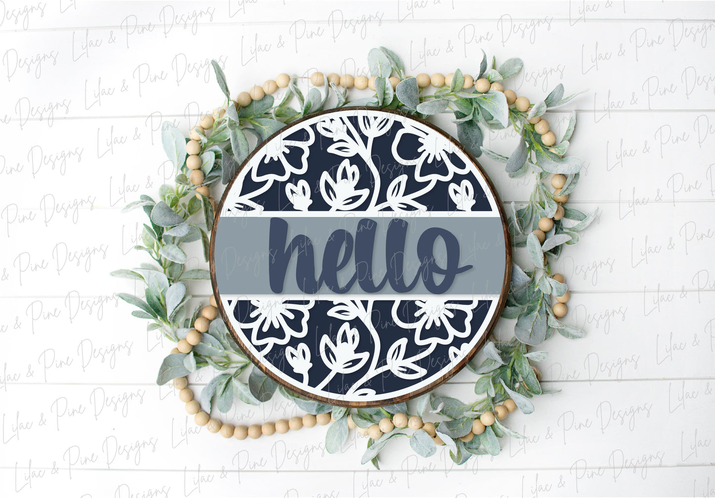 Hello floral sign, flower SVG, Welcome SVG, front door decor, round wood sign, floral svg, porch decor SVG, Glowforge Svg, laser cut file