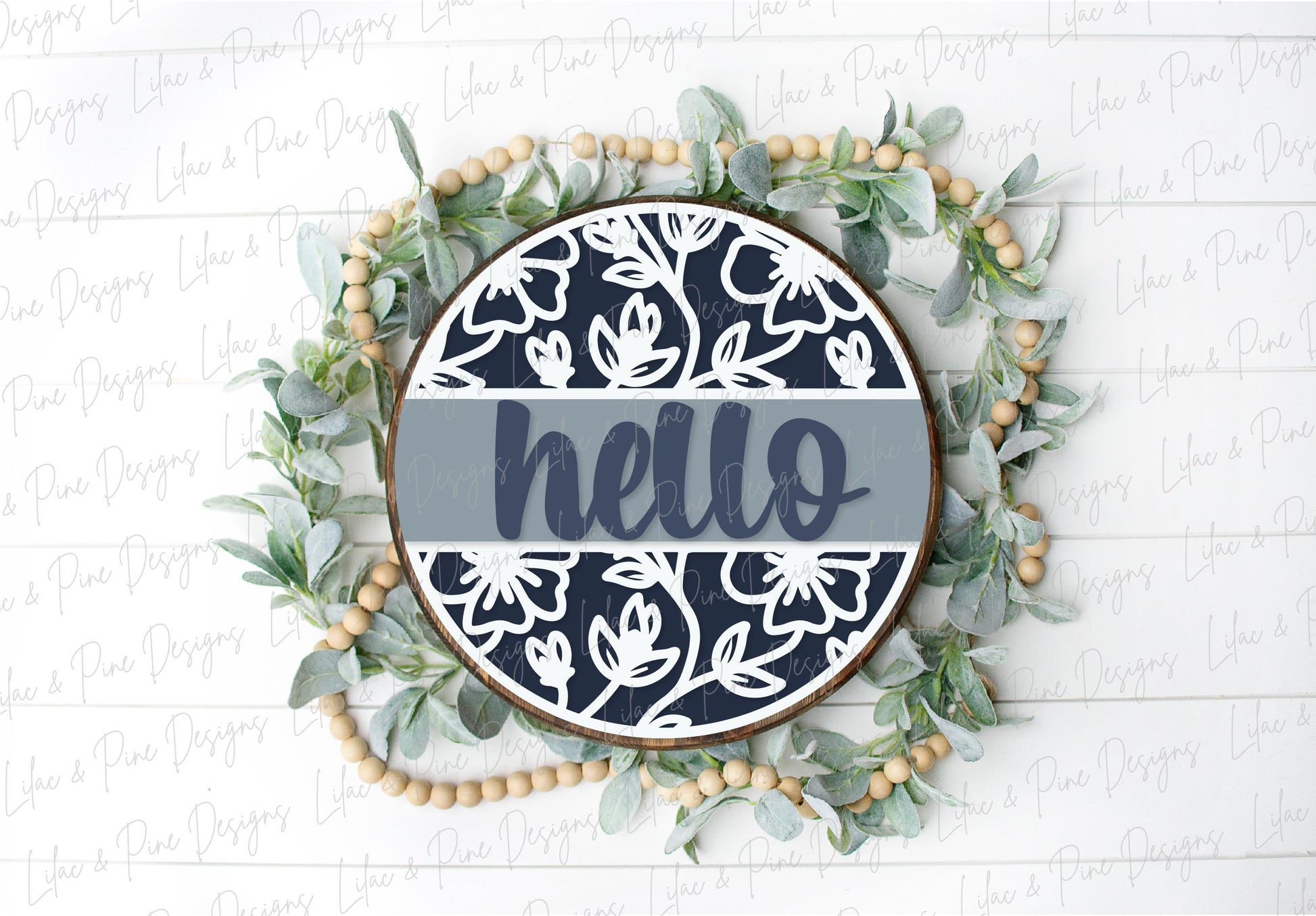 Hello floral sign, flower SVG, Welcome SVG, front door decor, round wood sign, floral svg, porch decor SVG, Glowforge Svg, laser cut file